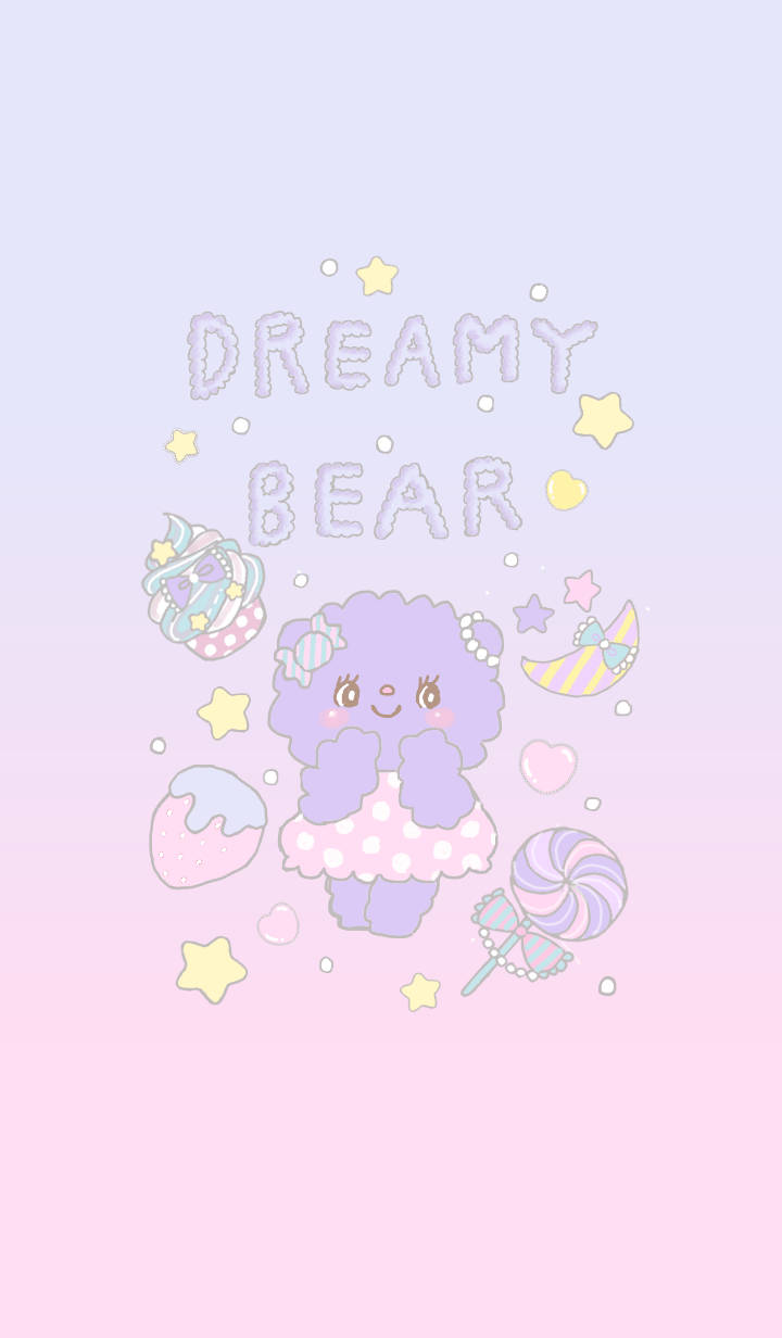 kawaii purple dreamy bear, purple bear, polka dot dress, SD Phone Wallpaper