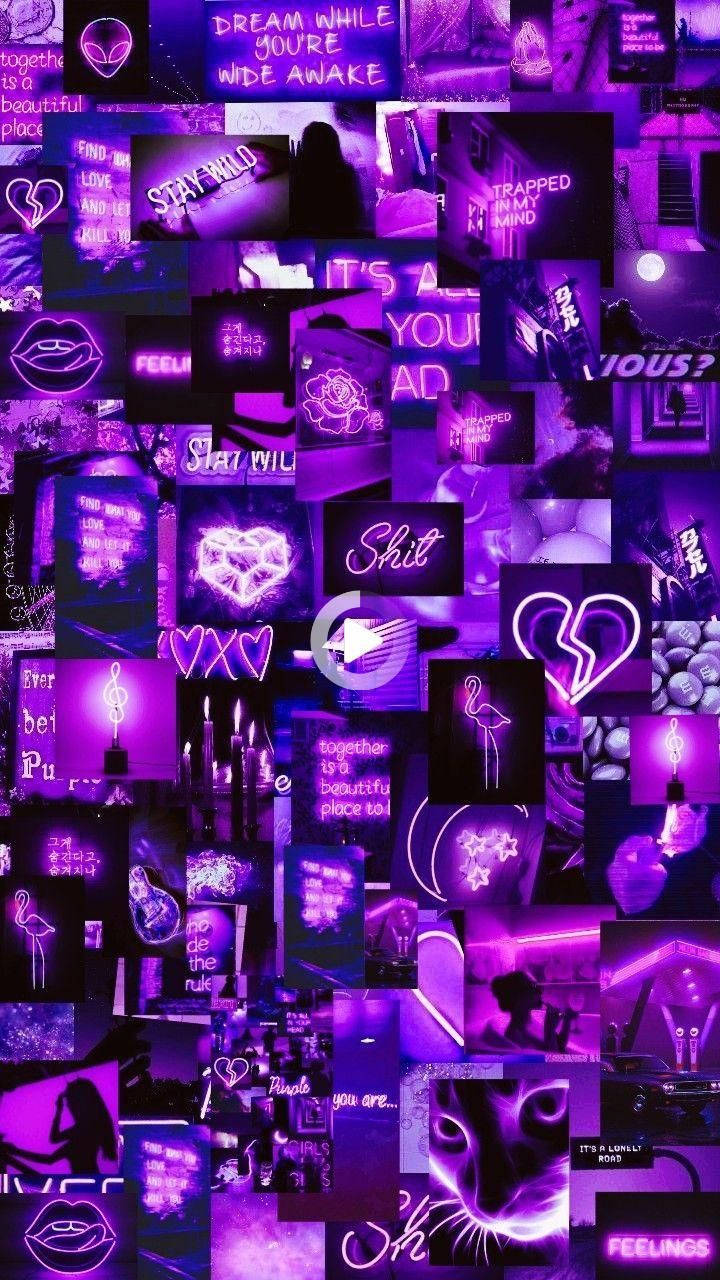purple aesthetic phone, neon signs, hearts, HD Phone Wallpaper