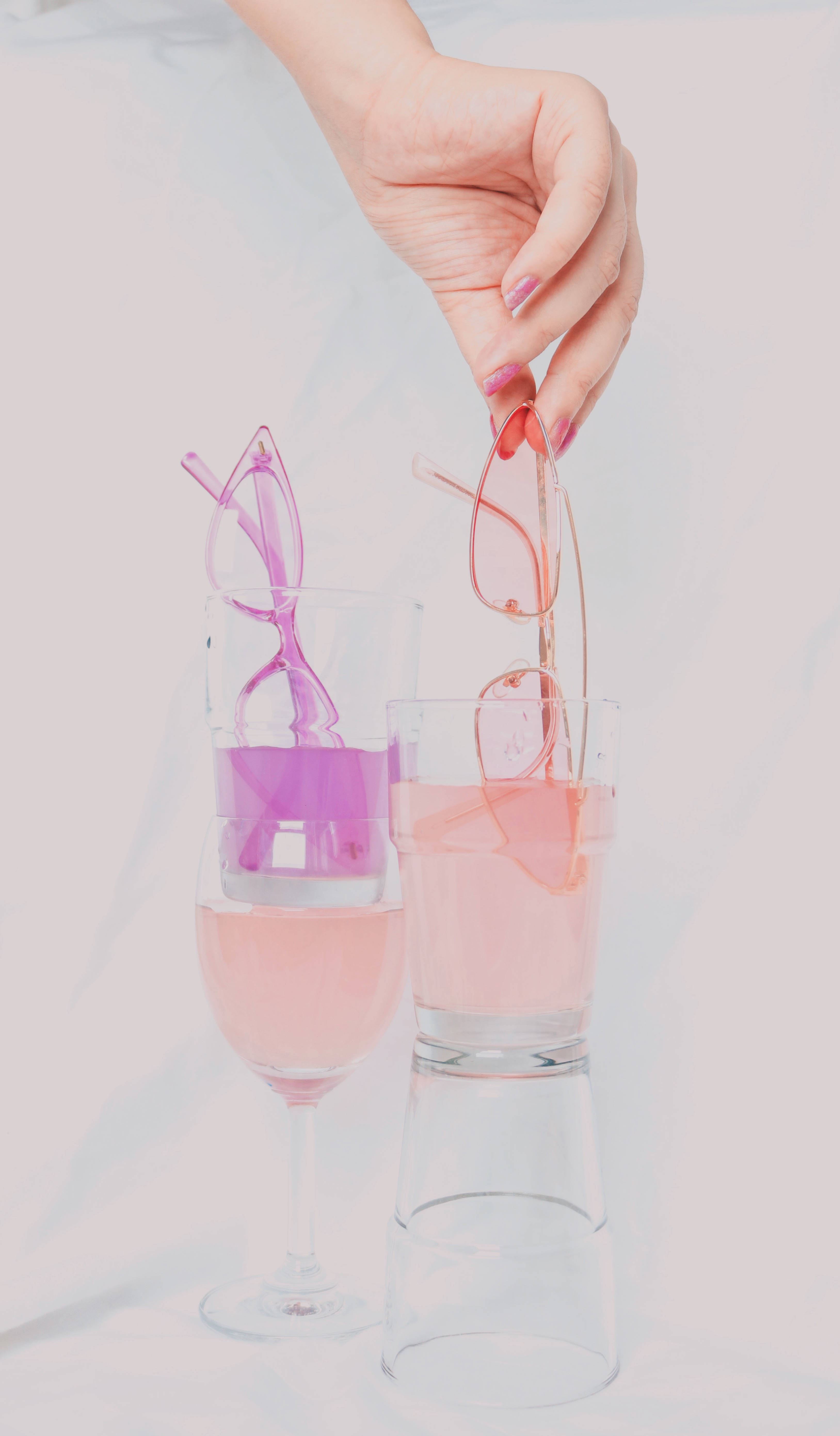 cute purple eyeglasses, pink nail polish, pink-tinted glasses, 5K Phone Wallpaper