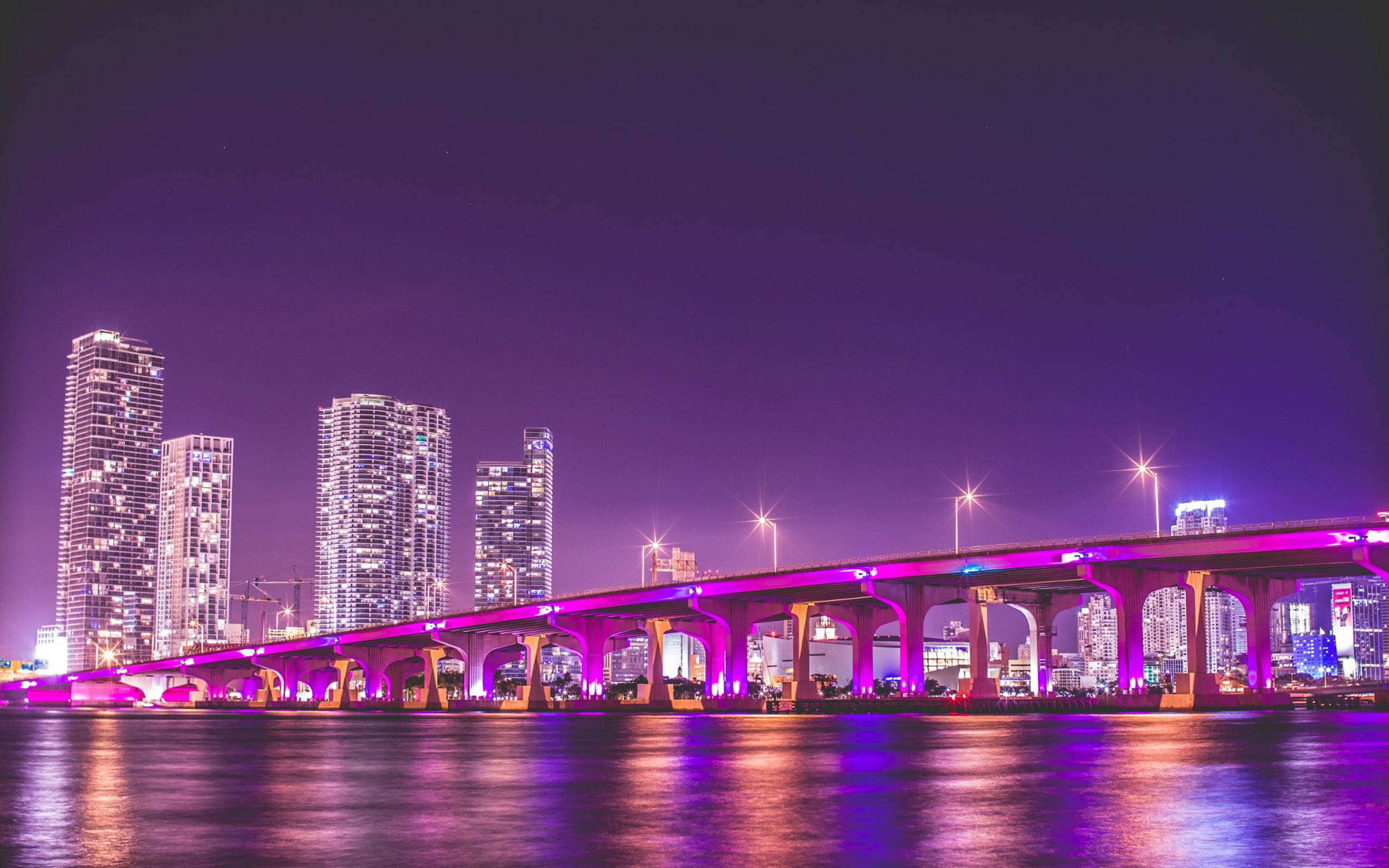 Bridge, Purple Aesthetic Tumblr Laptop, Night, 2K Desktop Wallpaper