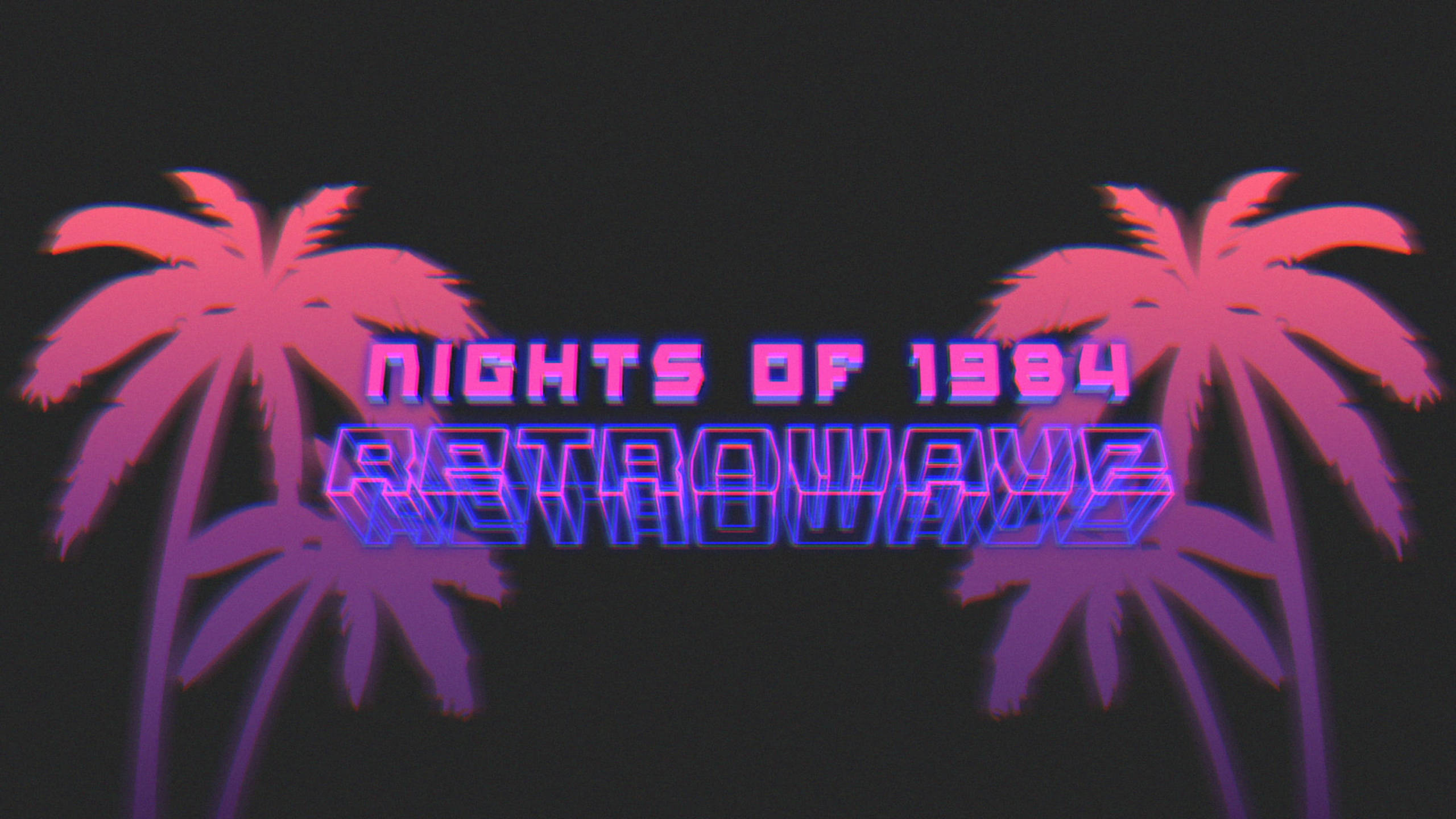 1984, purple aesthetic tumblr laptop, neon palm trees, 2K Desktop Wallpaper