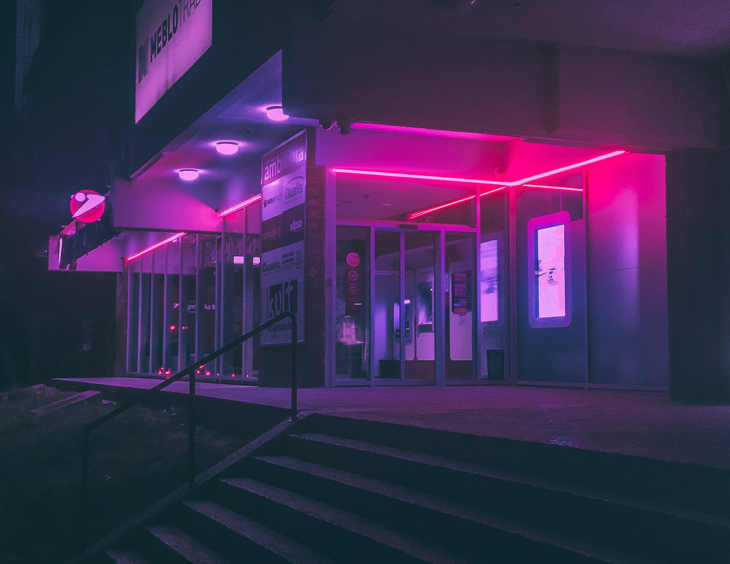 Purple Aesthetic Tumblr Laptop, vibrant pink neon lights, night, Full HD Desktop Wallpaper
