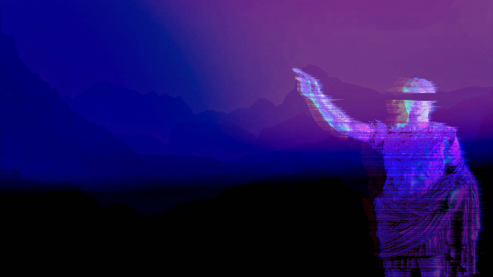 glitch, purple, blue, Full HD Desktop Wallpaper