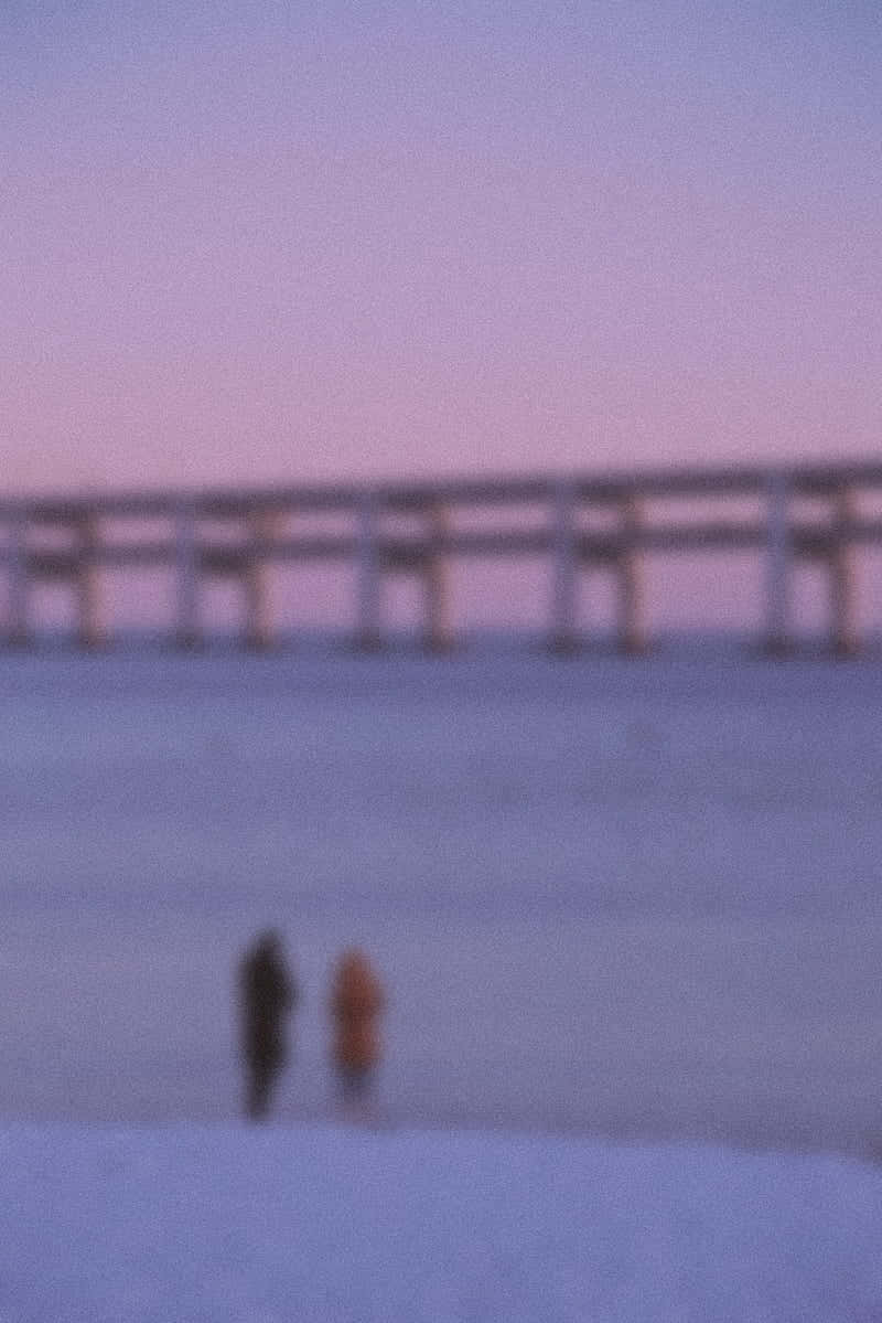 pastel purple, snowy pier, soft pink and purple twilight sky, SD Phone Wallpaper