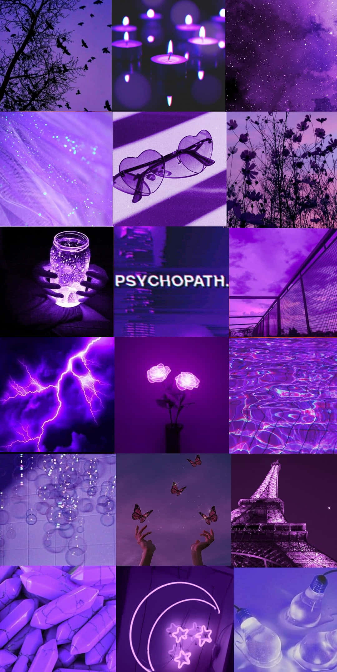 Purple Aesthetic, candles, lightning crystals, Full HD Phone Wallpaper
