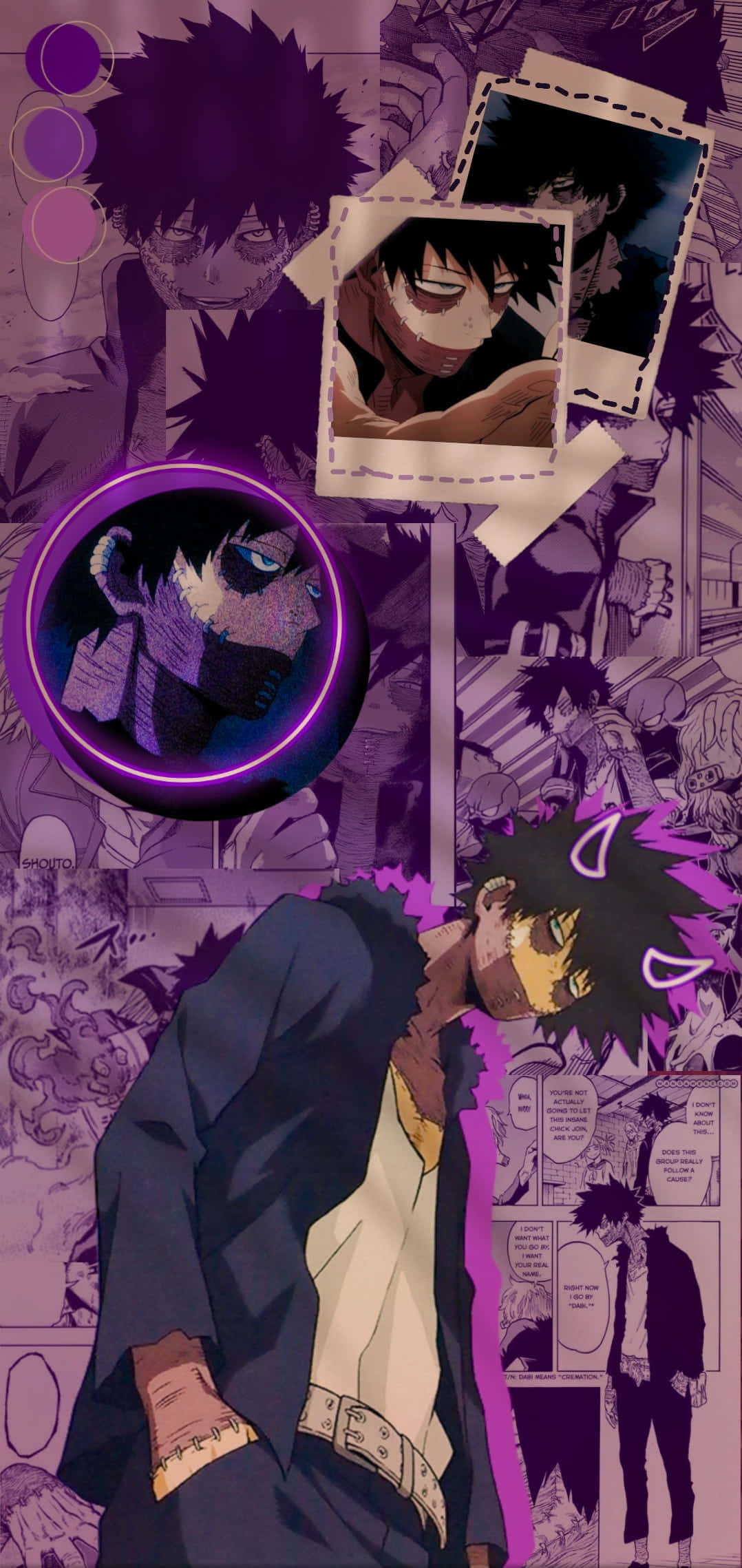 anime wallpaper collage, spiky-haired character, purple, Full HD Phone Wallpaper