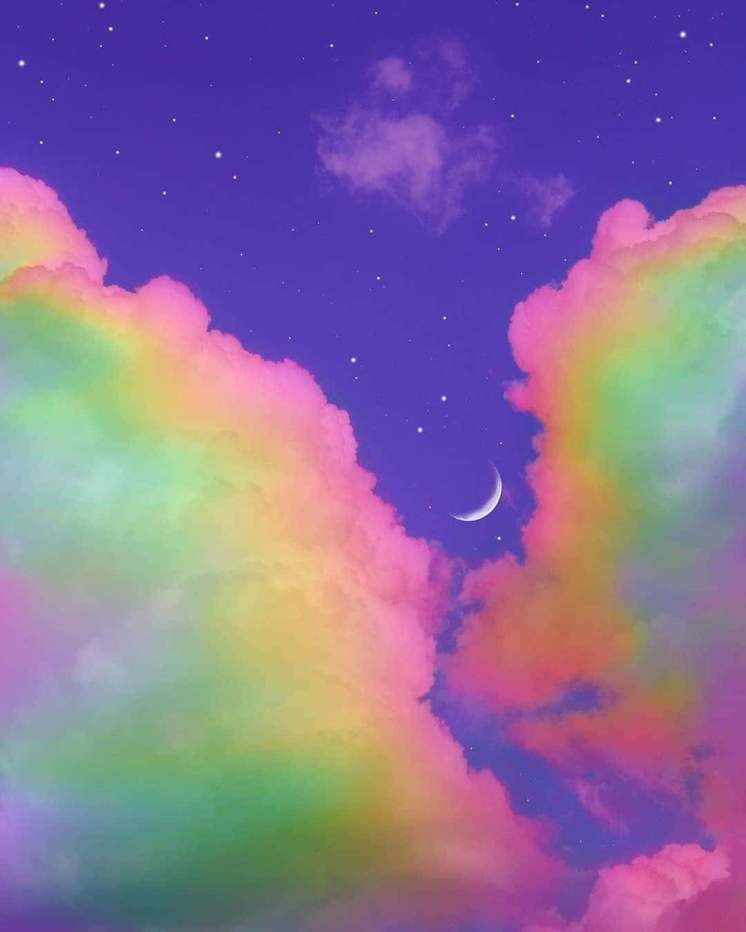 Purple Aesthetic Tumblr, rainbow clouds, crescent moon, HD Phone Wallpaper