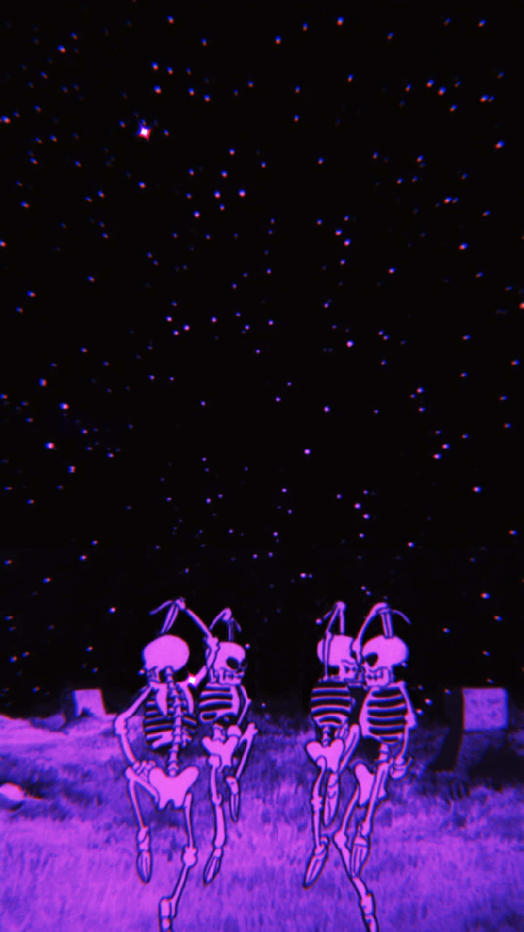 purple aesthetic tumblr, glowing purple skeletons, starry night sky, Full HD Phone Wallpaper