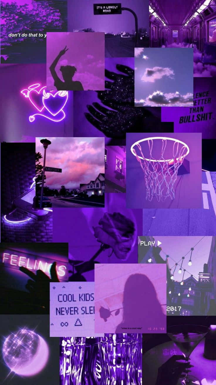 purple aesthetic tumblr, neon signs, basketball hoop, HD Phone Wallpaper