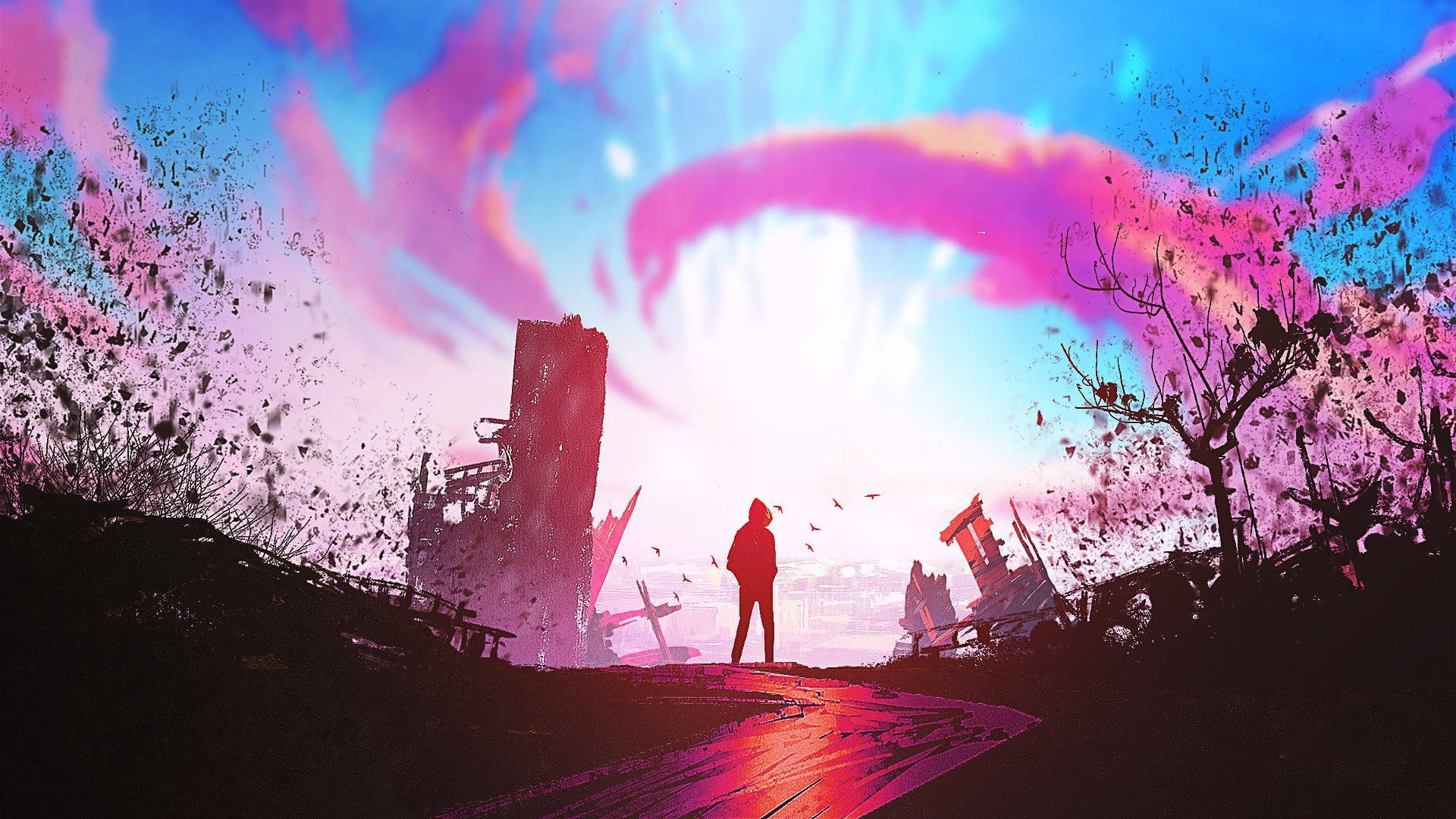 Purple Aesthetic Tumblr, laptop screen, cosmic portal, Full HD Desktop Wallpaper