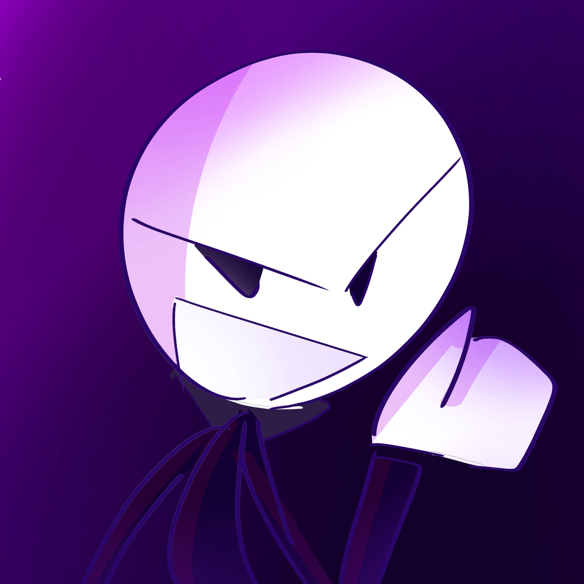 violet aesthetic, white spherical character, angry eyes, Full HD Desktop Wallpaper