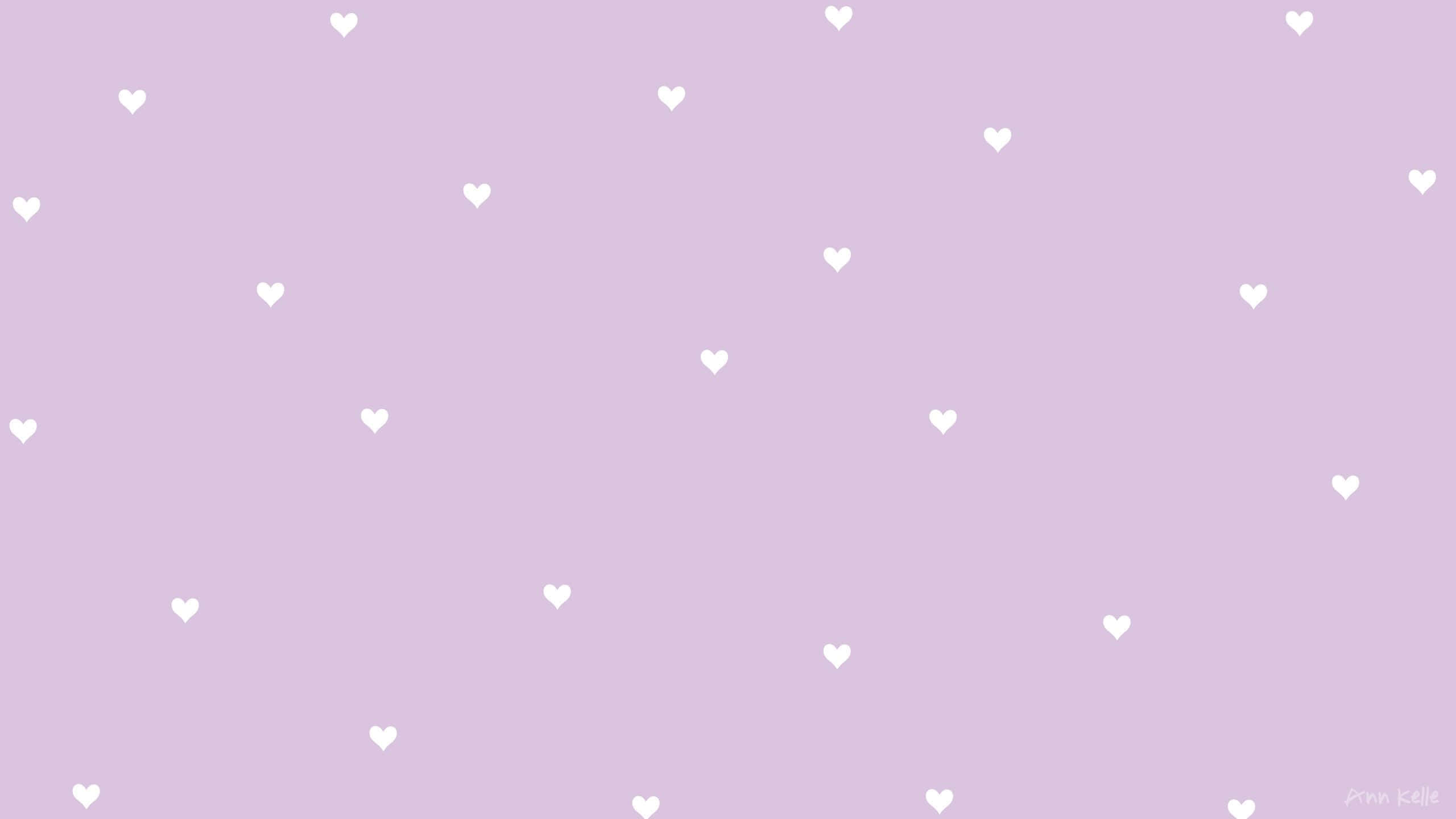 Purple Aesthetics, lavender background, white heart shapes, 2K Desktop Wallpaper