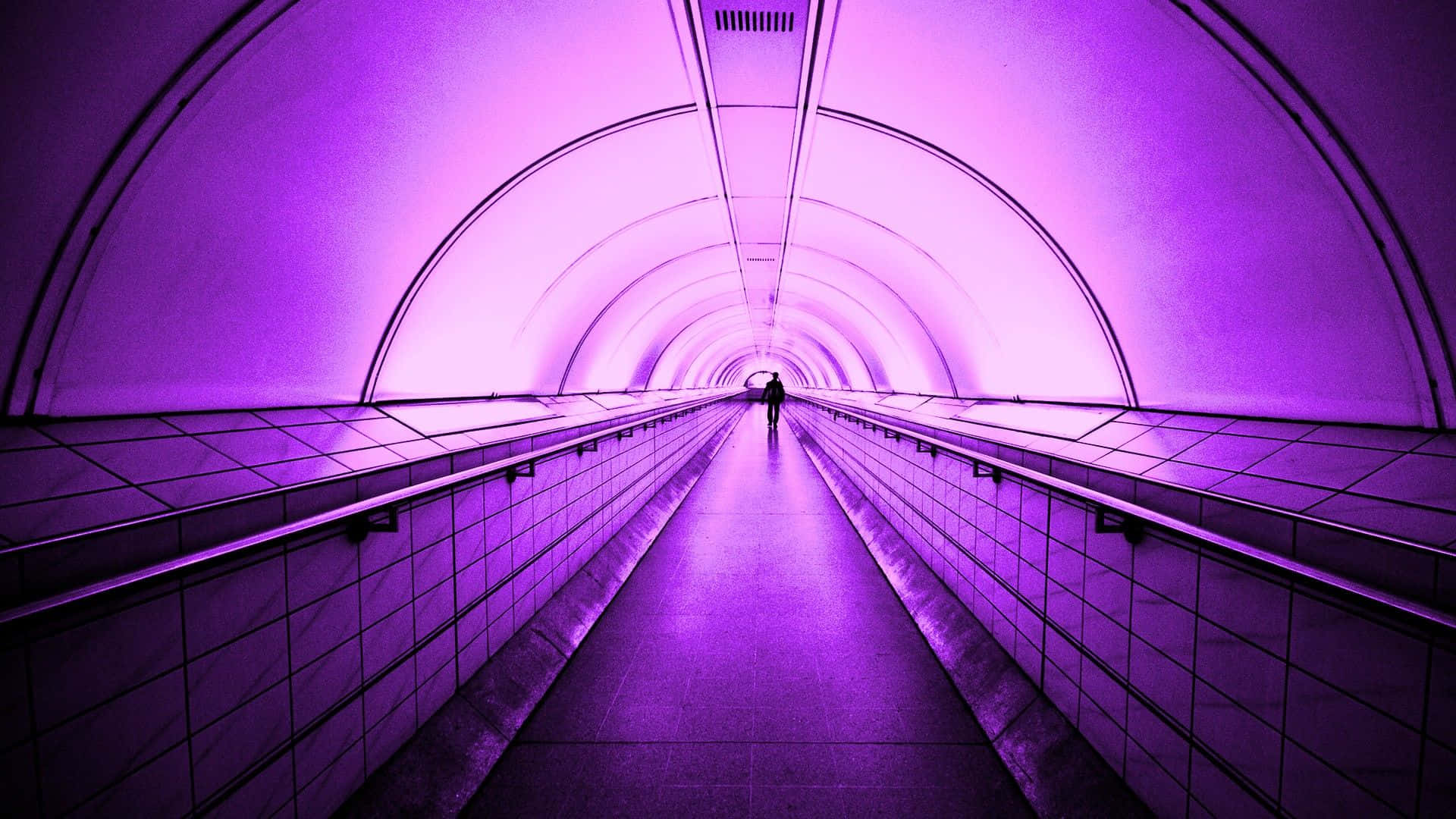 Purple Aesthetics Computer, purple-lit tunnel, curved tiled walls, Full HD Desktop Wallpaper