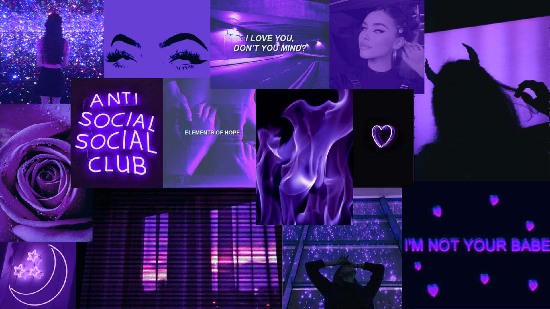 purple aesthetic computer, neon signs, glowing hearts, Full HD Desktop Wallpaper