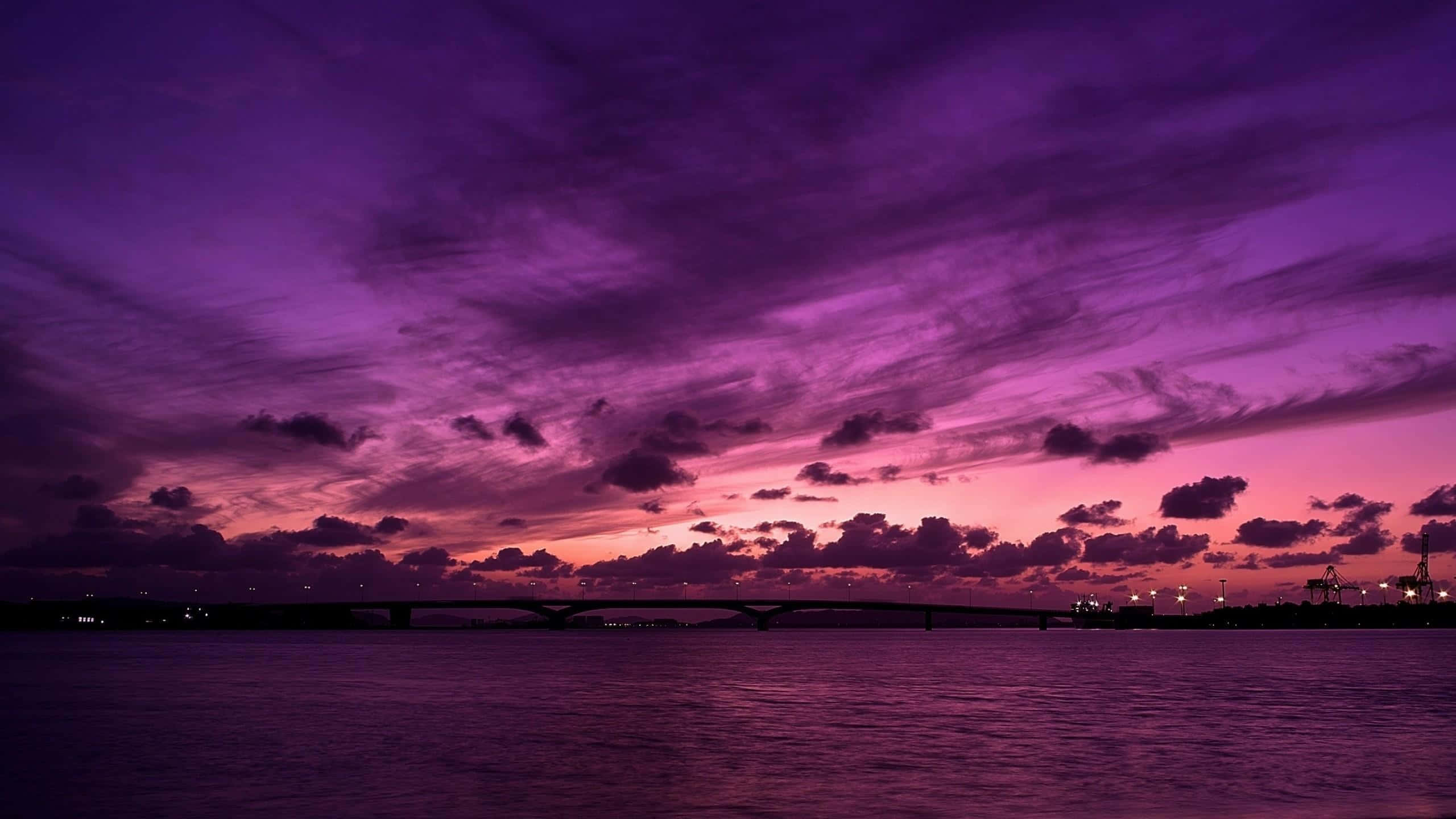 Purple Aesthetics Computer, purple and pink sunset sky, calm waterway, 2K Desktop Wallpaper