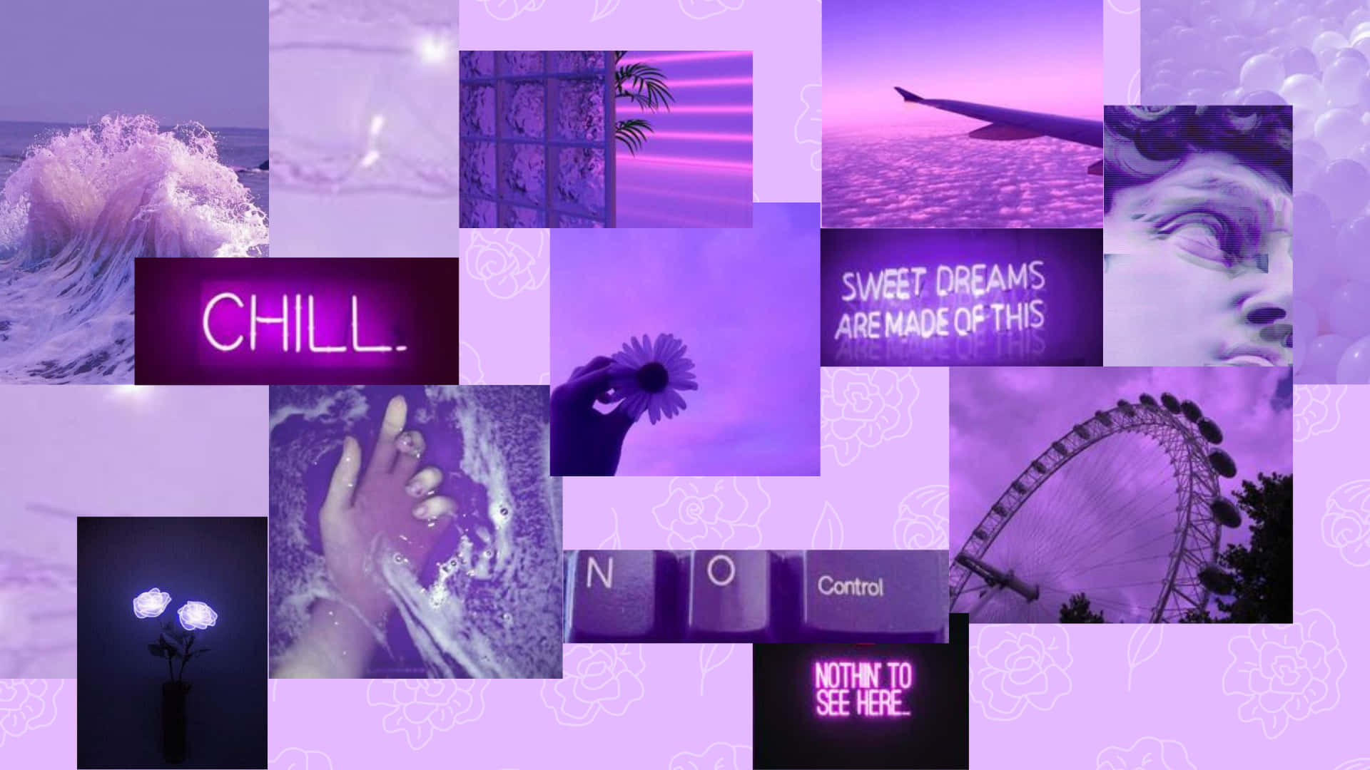 Purple Aesthetics Computer, neon signs, waves, Full HD Desktop Wallpaper
