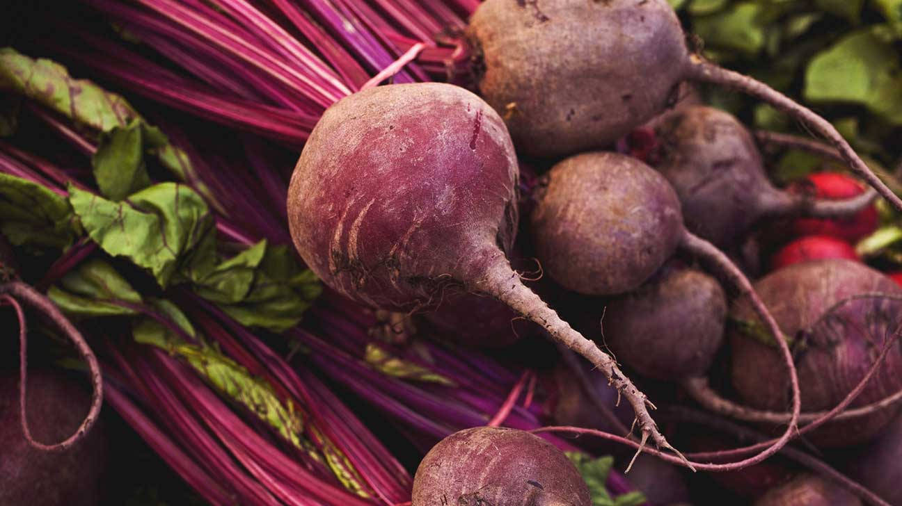 Purple Superfood Beetroots, vibrant purple stems, green leaves, HD Desktop Wallpaper