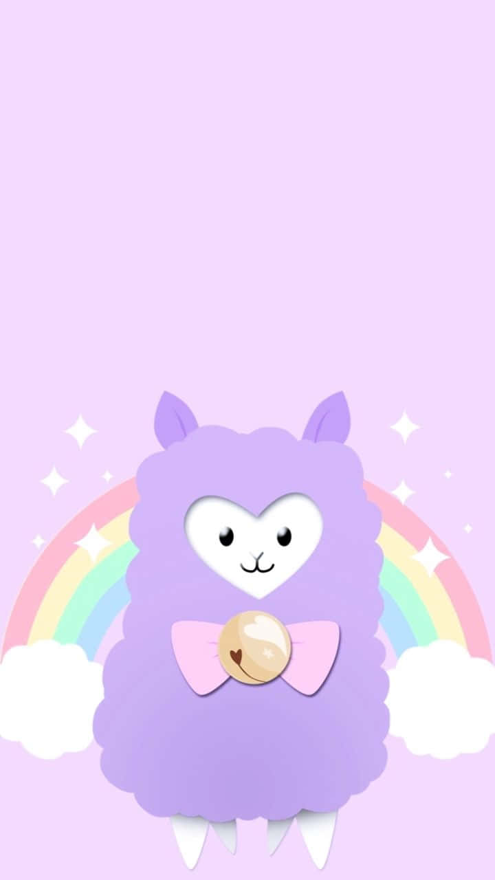 Purple Alpaca, heart-shaped face, pink bow, HD Phone Wallpaper