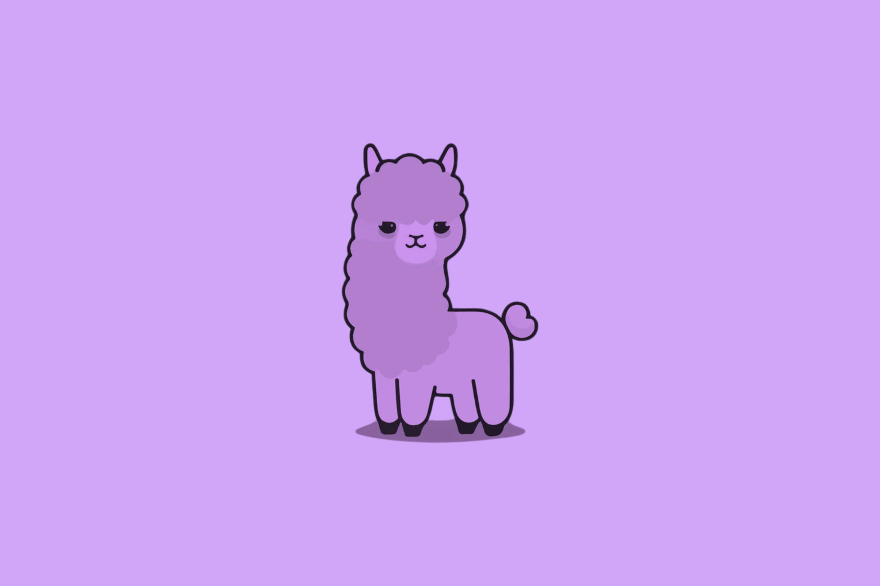 cute cartoon purple alpaca, solid lavender background, soft shadow, 2K Desktop Wallpaper