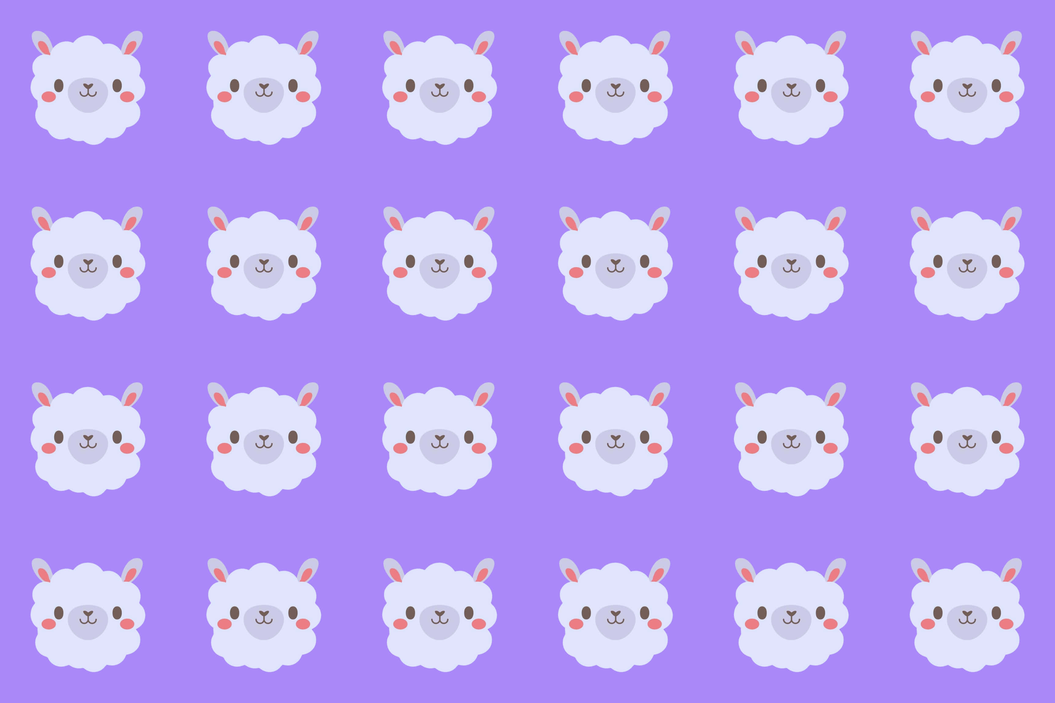 cute white cartoon alpacas, pink cheeks, pink ears, 2K Desktop Wallpaper