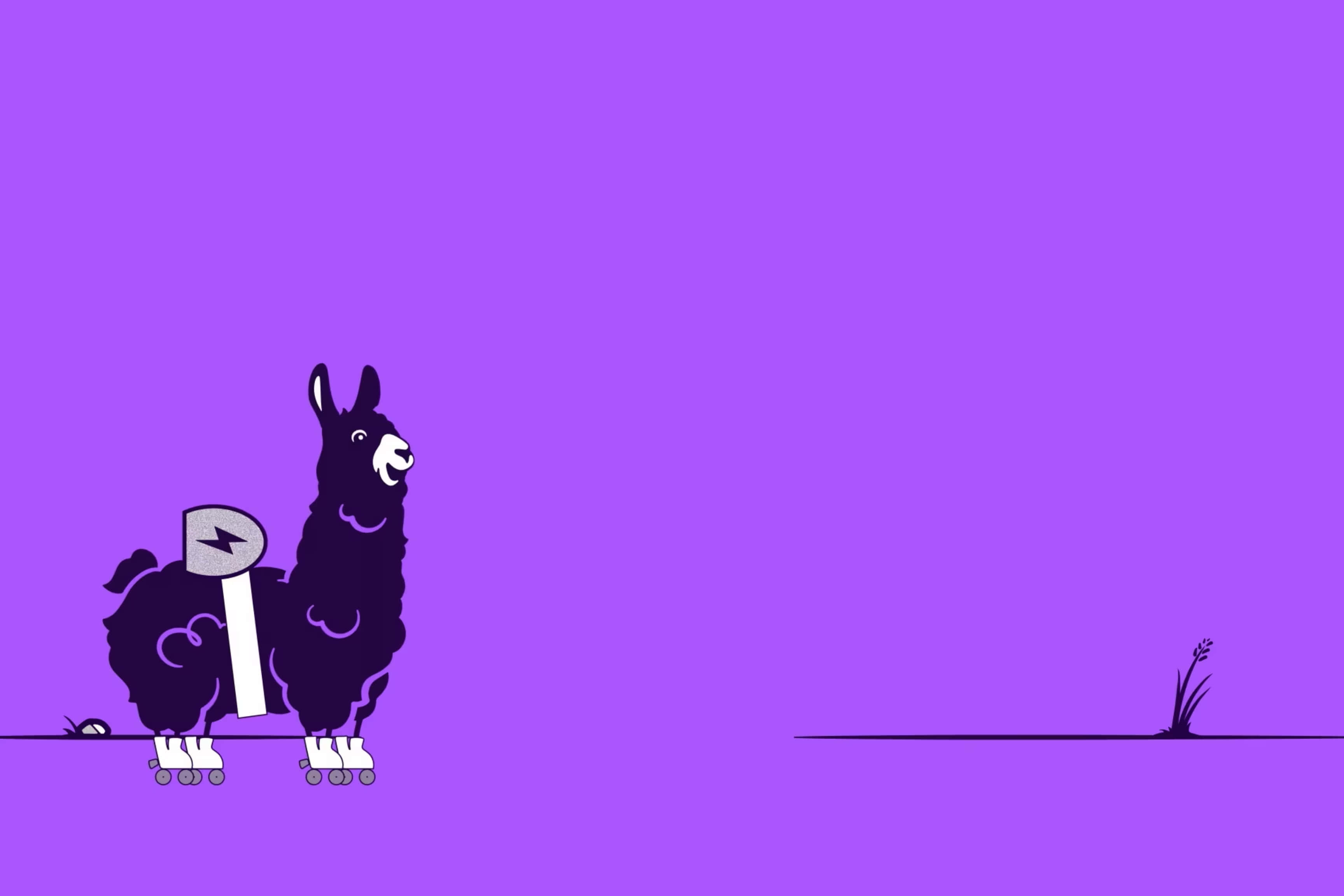 Purple Alpaca, roller skates, black llama, 2K Desktop Wallpaper