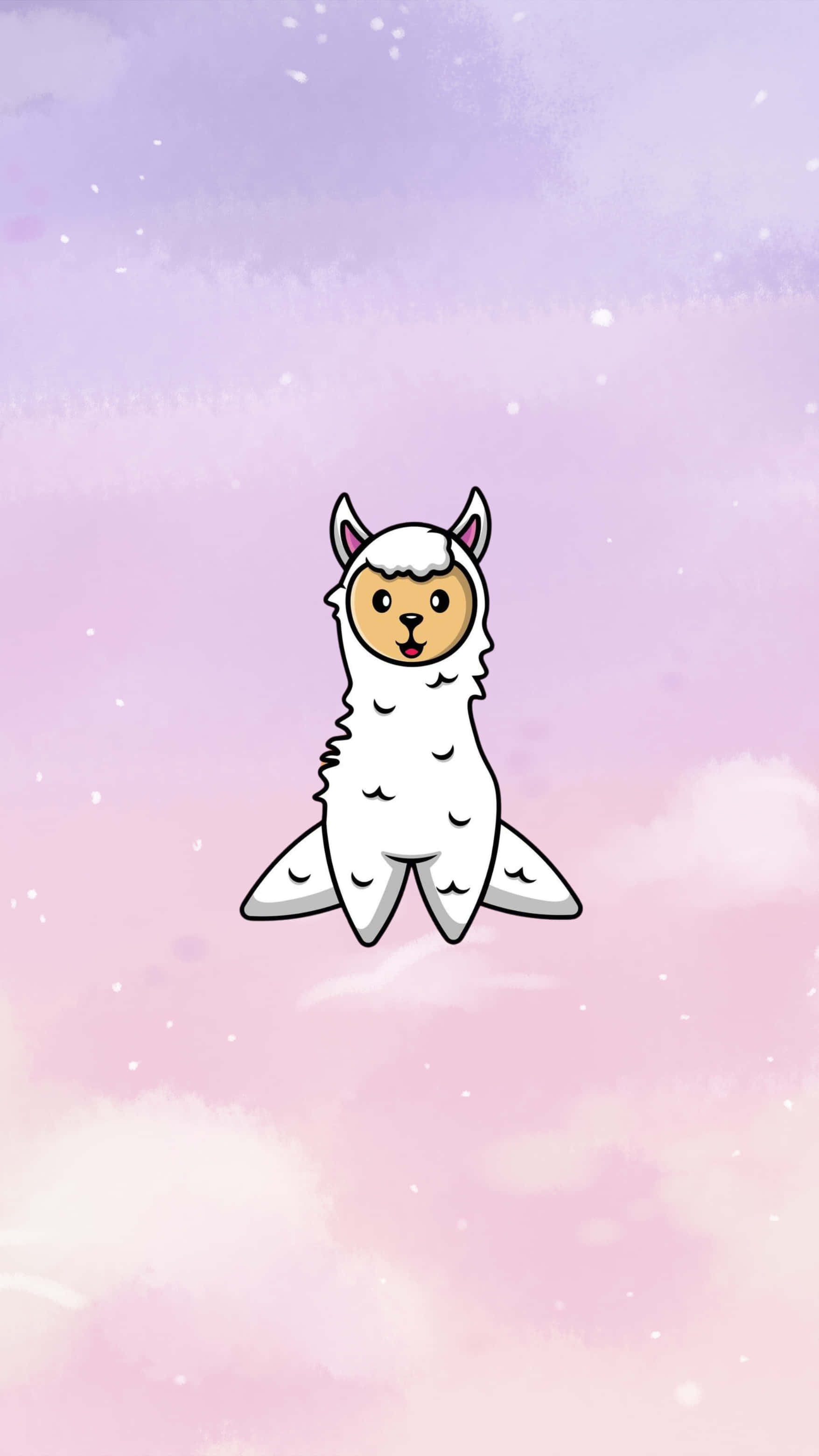 cartoon alpaca, rocket body, pastel pink and purple sky, 2K Phone Wallpaper