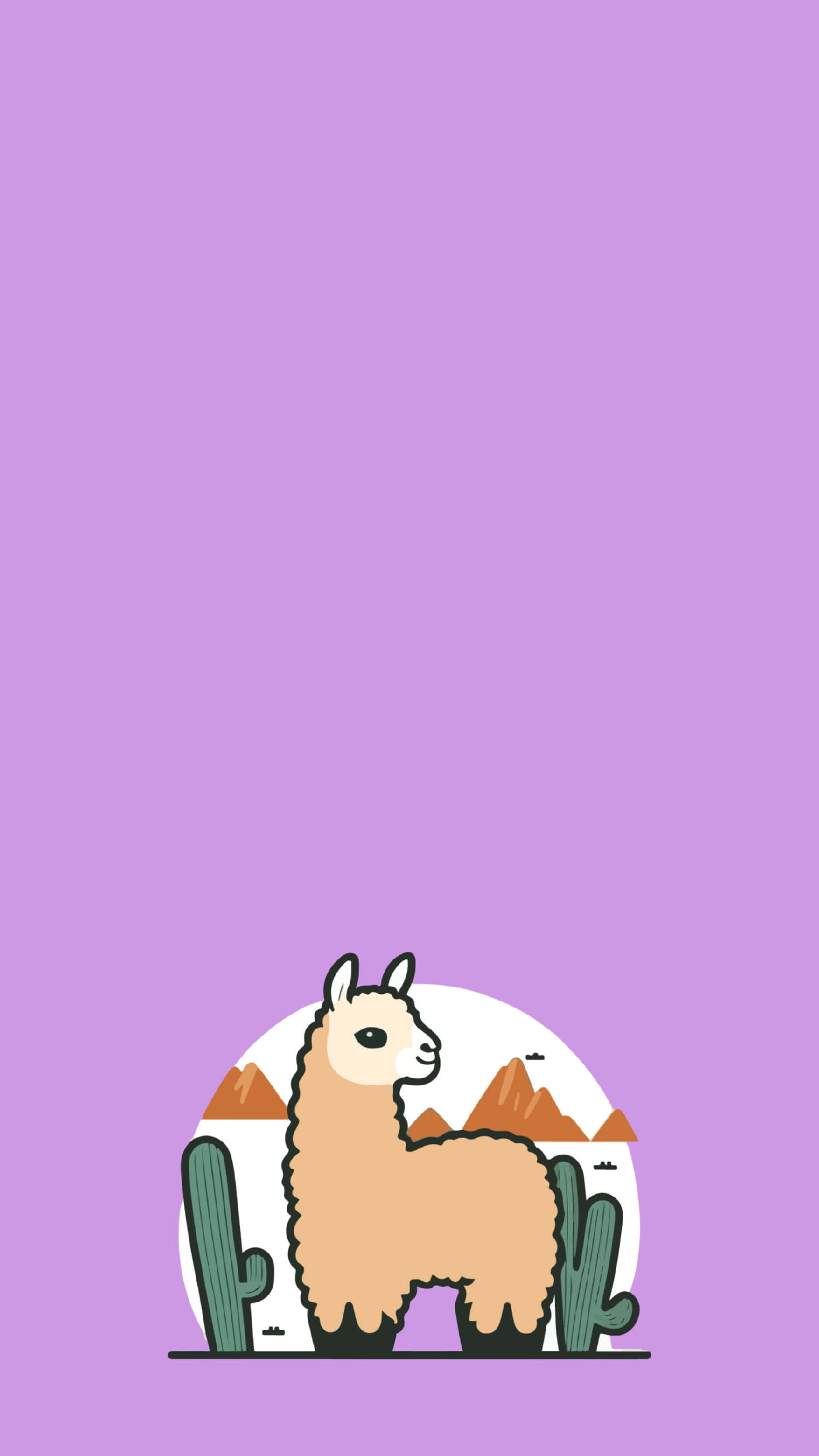 alpaca, green cacti, orange mountains, 2K Phone Wallpaper