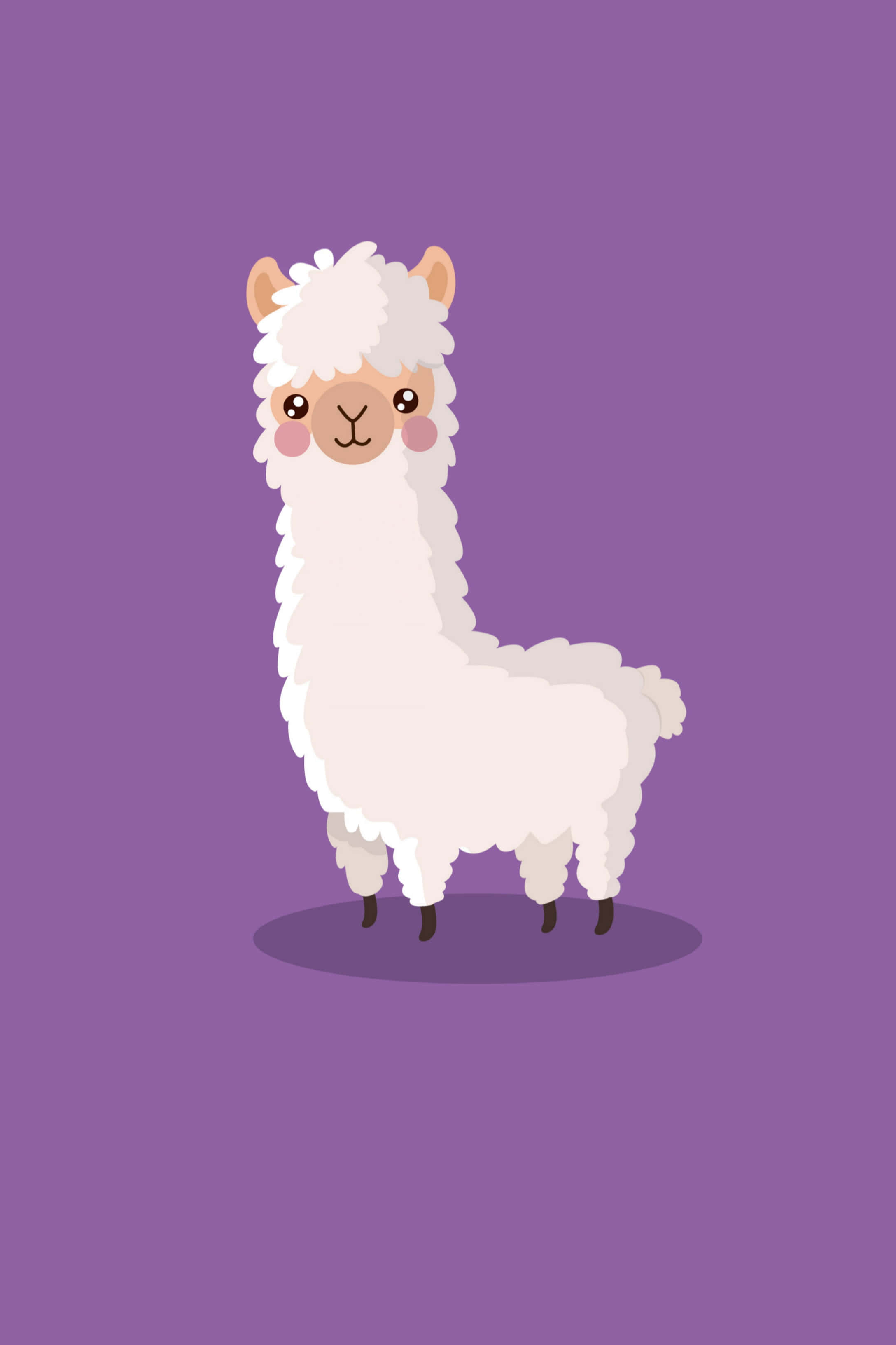 Purple Alpaca, white cartoon alpaca, rosy cheeks, 2K Phone Wallpaper