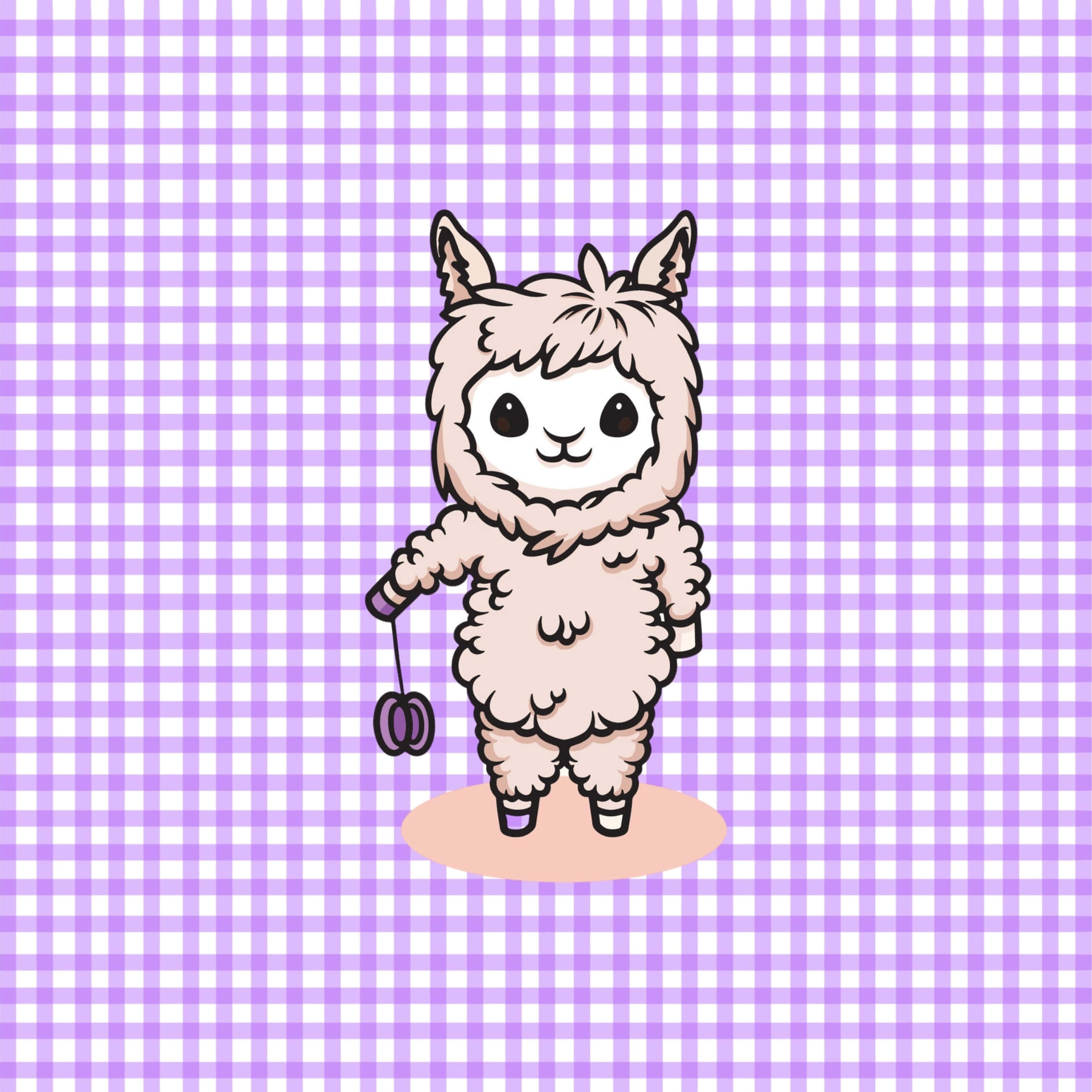 cute cartoon alpaca, fluffy beige fur, pink circle, Full HD Desktop Wallpaper