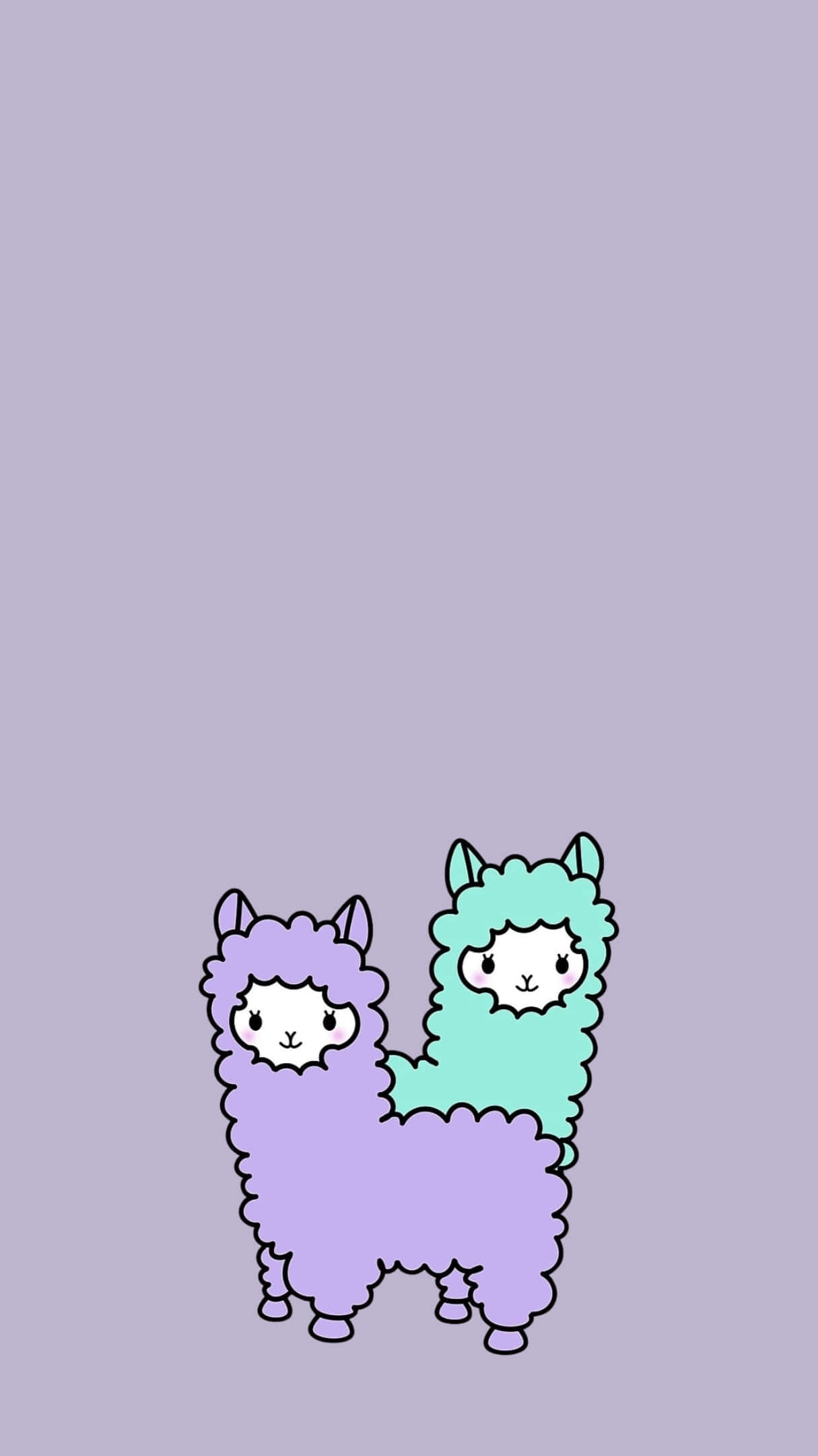 cute cartoon purple alpaca, teal llama, soft lavender background, Full HD Phone Wallpaper