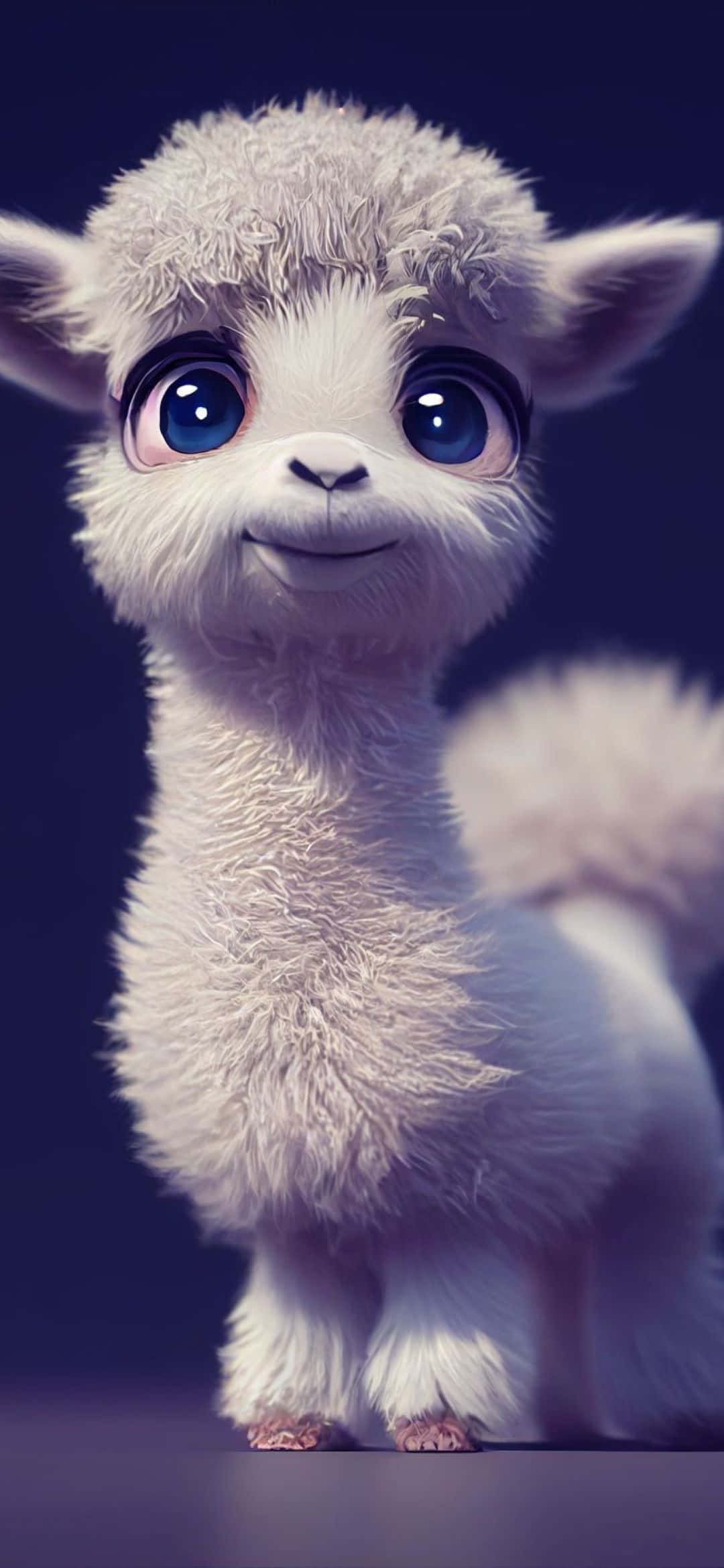 adorable cartoon alpaca, fluffy white baby alpaca, huge blue eyes, Full HD Phone Wallpaper