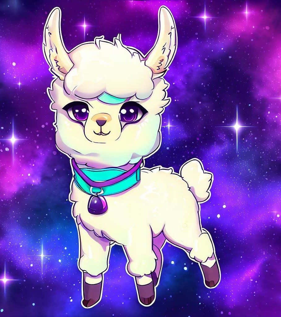 Cosmic Purple Alpaca, purple eyes, teal collar, SD Phone Wallpaper