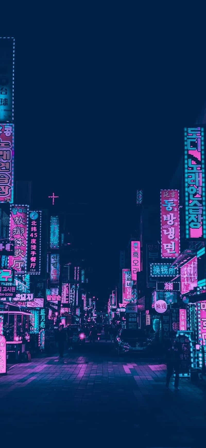 neon-lit urban alley, night, glowing pink and blue signs, HD Phone Wallpaper