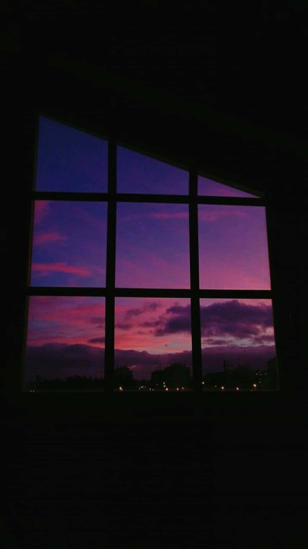 purple sky, vibrant purple and pink twilight sky, distant city lights, Full HD Phone Wallpaper