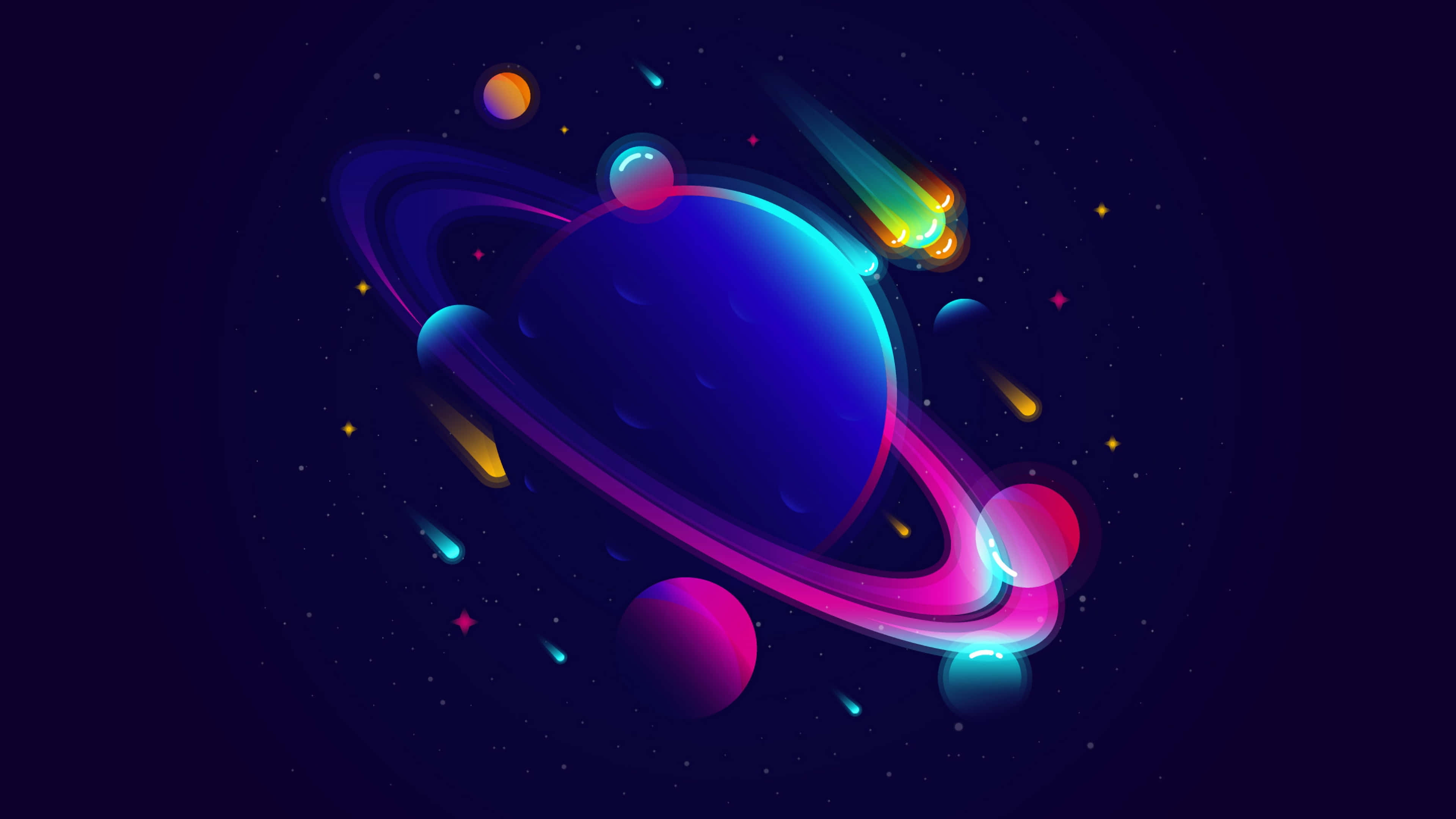 Purple And Blue Aesthetic, glowing rings, colorful meteors, 4K Desktop Wallpaper
