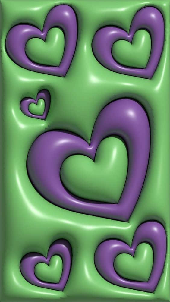 Purple Hearts, glossy green surface, raised purple hearts, SD Phone Wallpaper