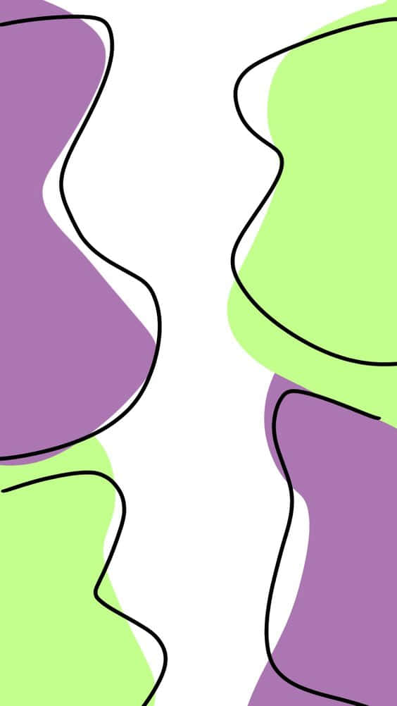 abstract wavy purple and lime green shapes, outlined in black, white background, SD Phone Wallpaper
