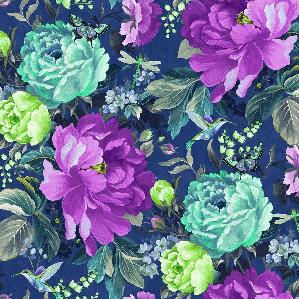green floral royal purple, vibrant purple, teal peonies, SD Desktop Wallpaper