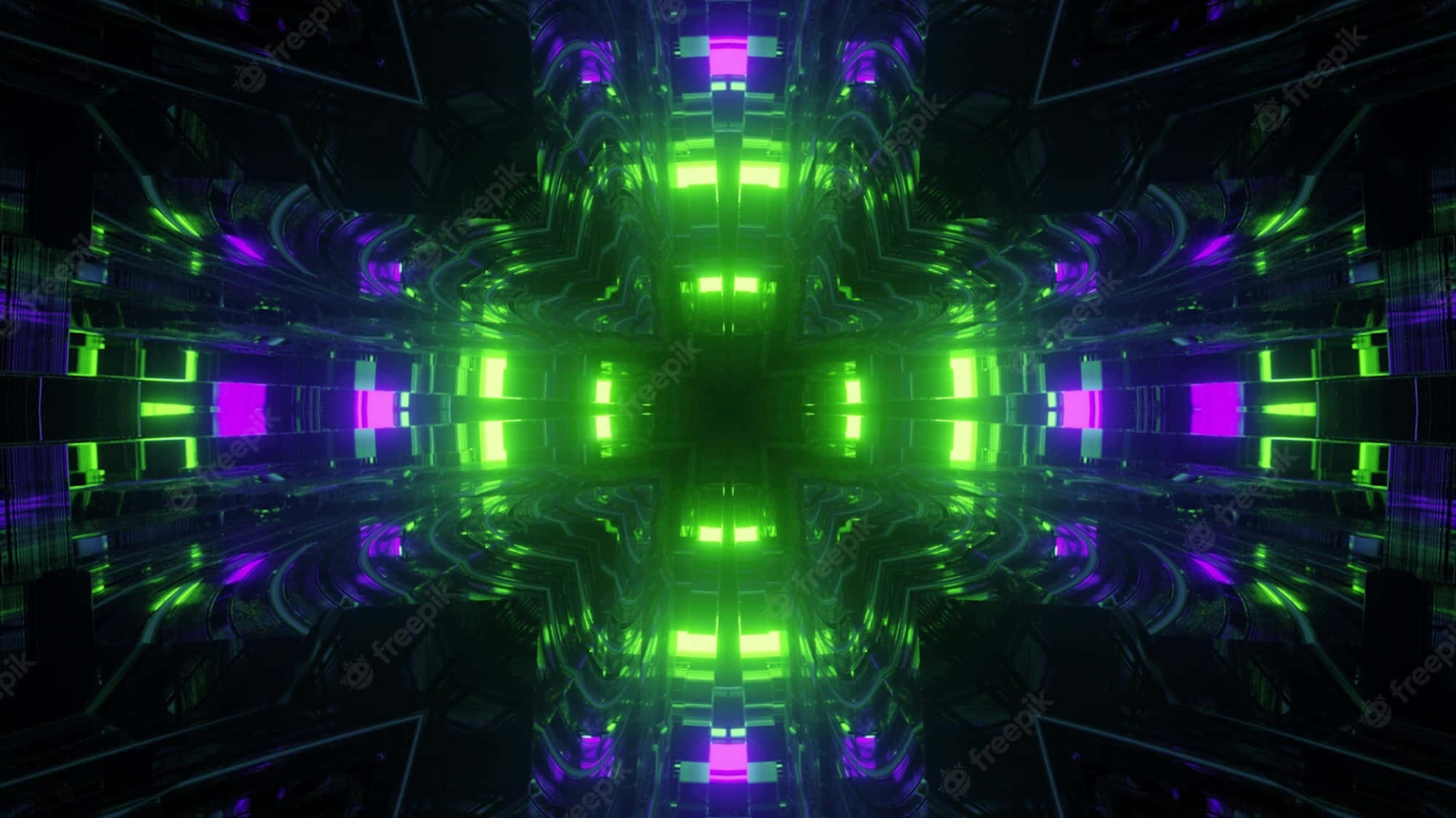 Neon Green, Purple, digital tunnel, Full HD Desktop Wallpaper