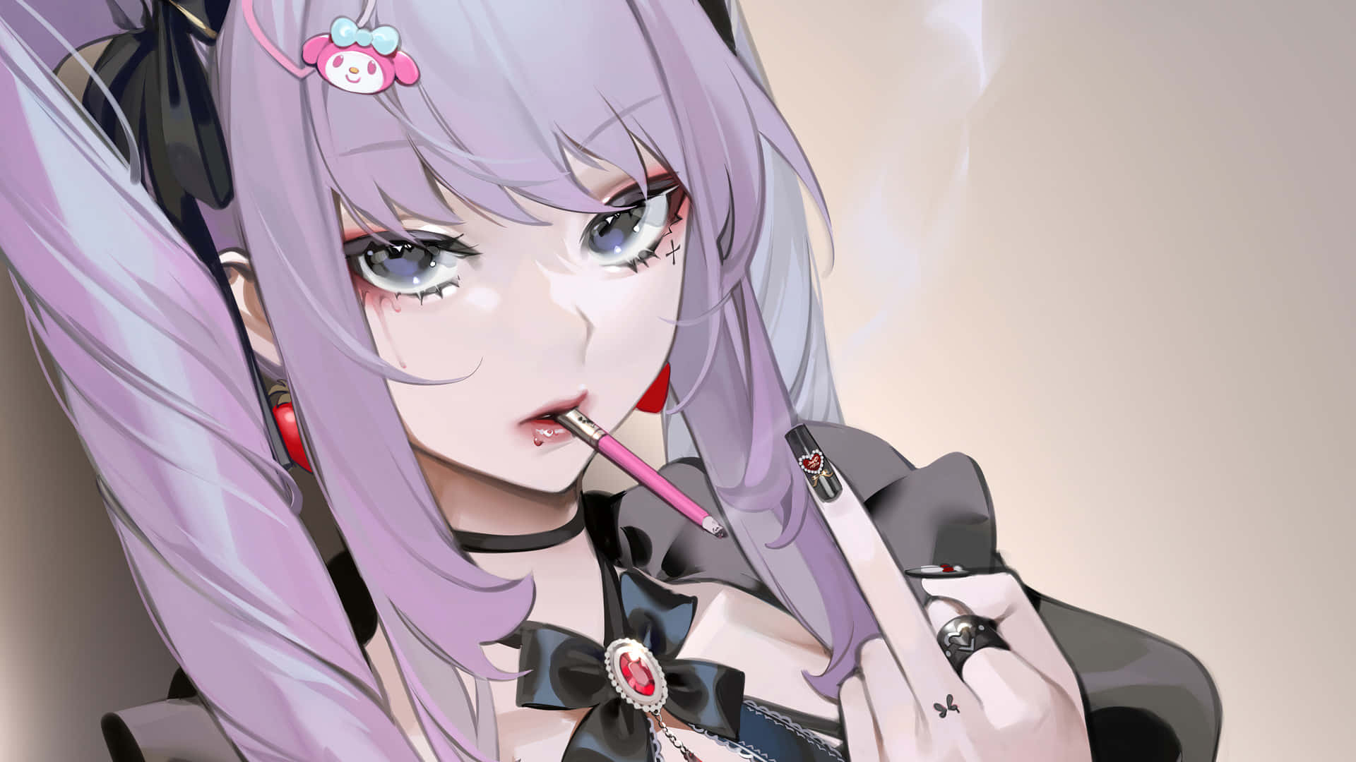 lavender hair, pink vape pen, black gothic outfit, Full HD Desktop Wallpaper