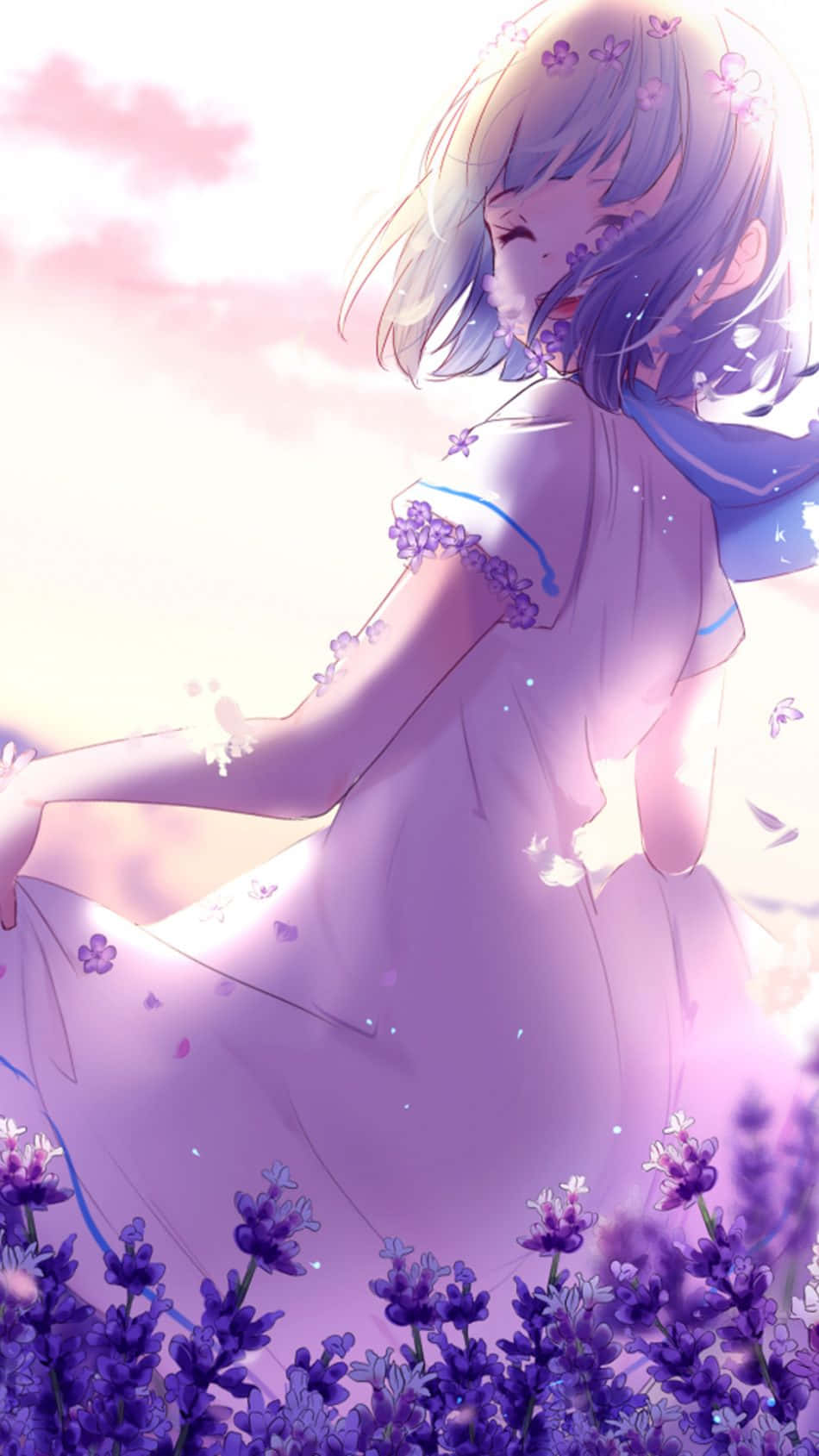 Lavender Dreams Anime Girl, lavender hair, lavender fields, HD Phone Wallpaper