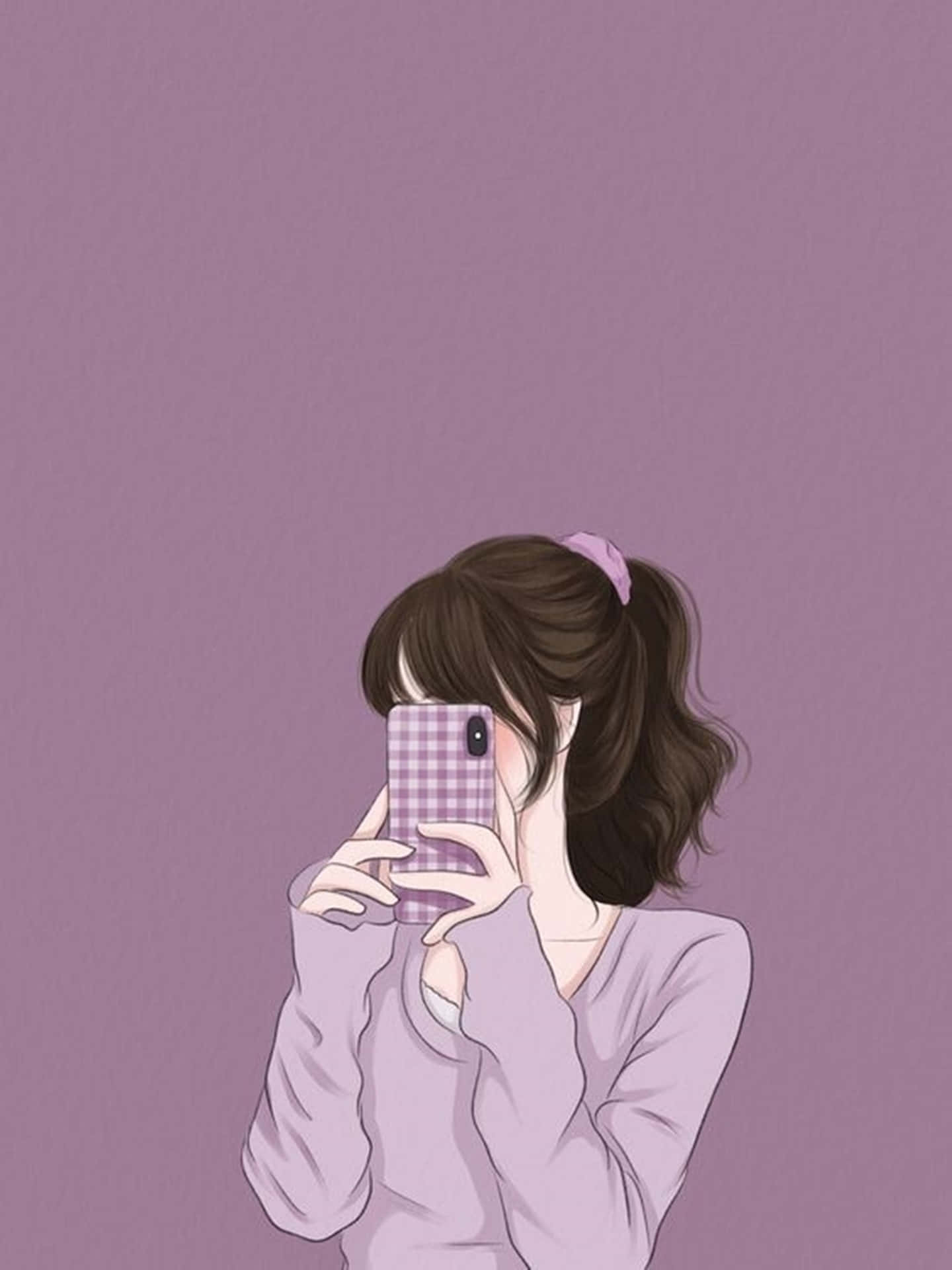 purple hued anime girl, brown hair, ponytail, Full HD Phone Wallpaper