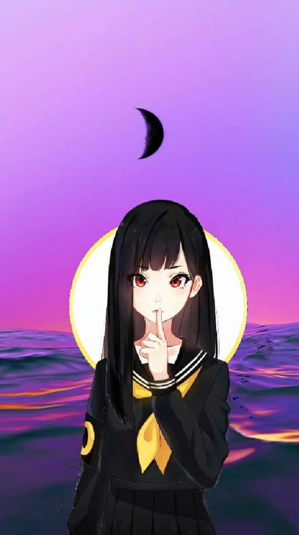 purple sunset, anime girl, sailor uniform, SD Phone Wallpaper