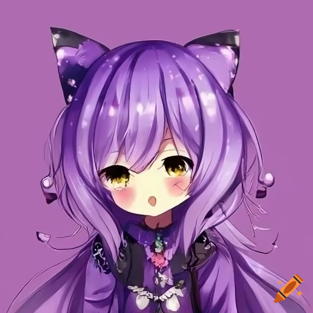 Purple Anime Girl, cat ears, purple hair, SD Desktop Wallpaper