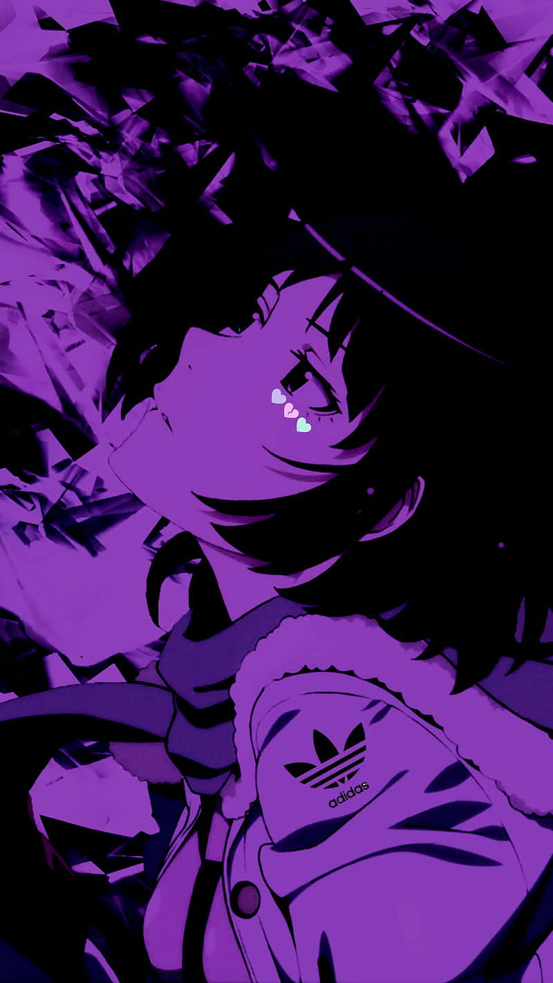 purple anime girl, Adidas jacket, heart-shaped glints, HD Phone Wallpaper