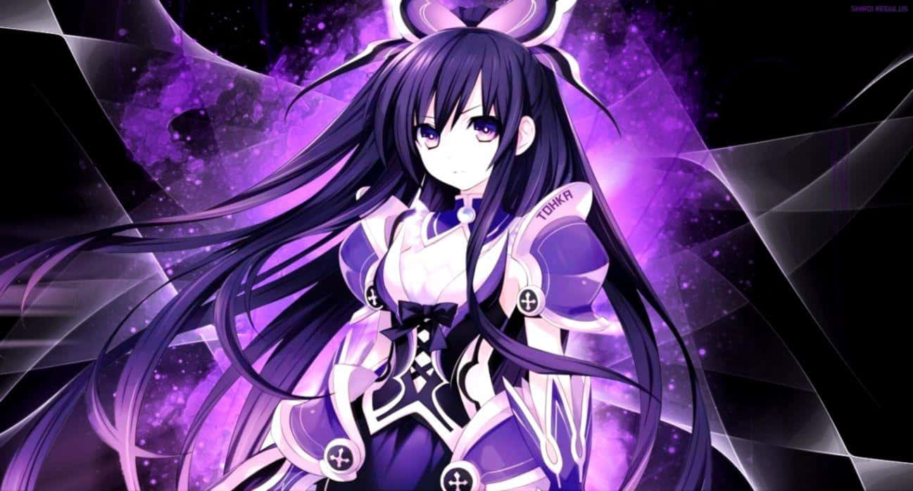 Purple Anime Girl, long hair, dark-haired, HD Desktop Wallpaper