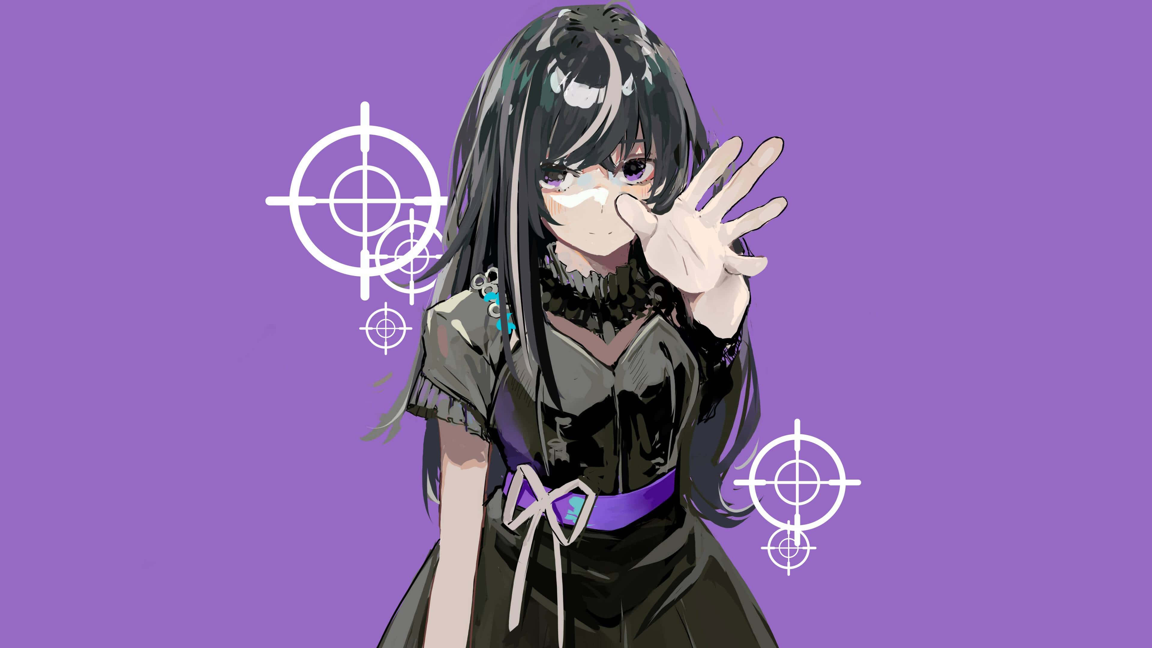 purple backdrop, anime girl, black dress, 4K Desktop Wallpaper