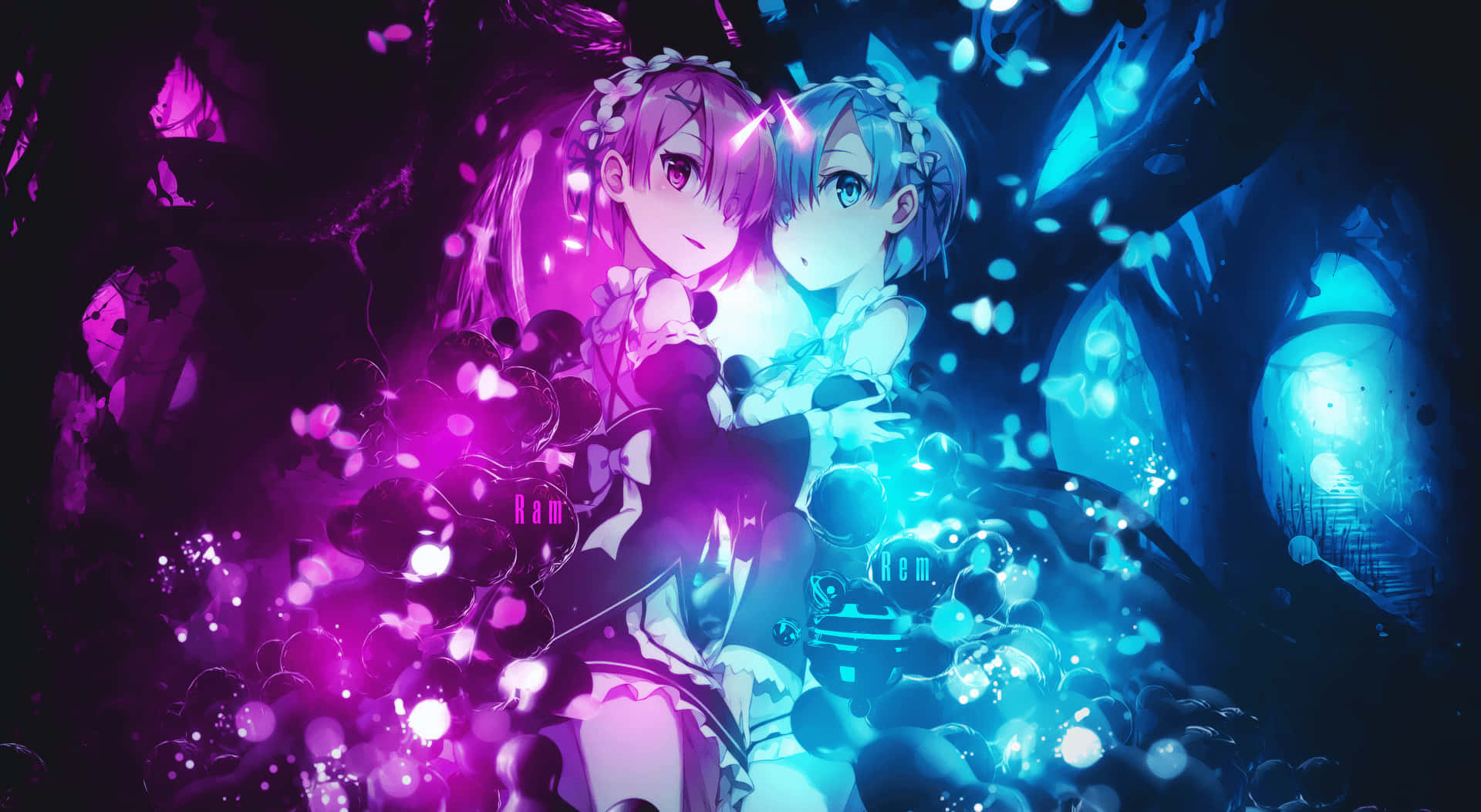 Majestic Purple Anime Scene, anime girls, mystical cave, Full HD Desktop Wallpaper