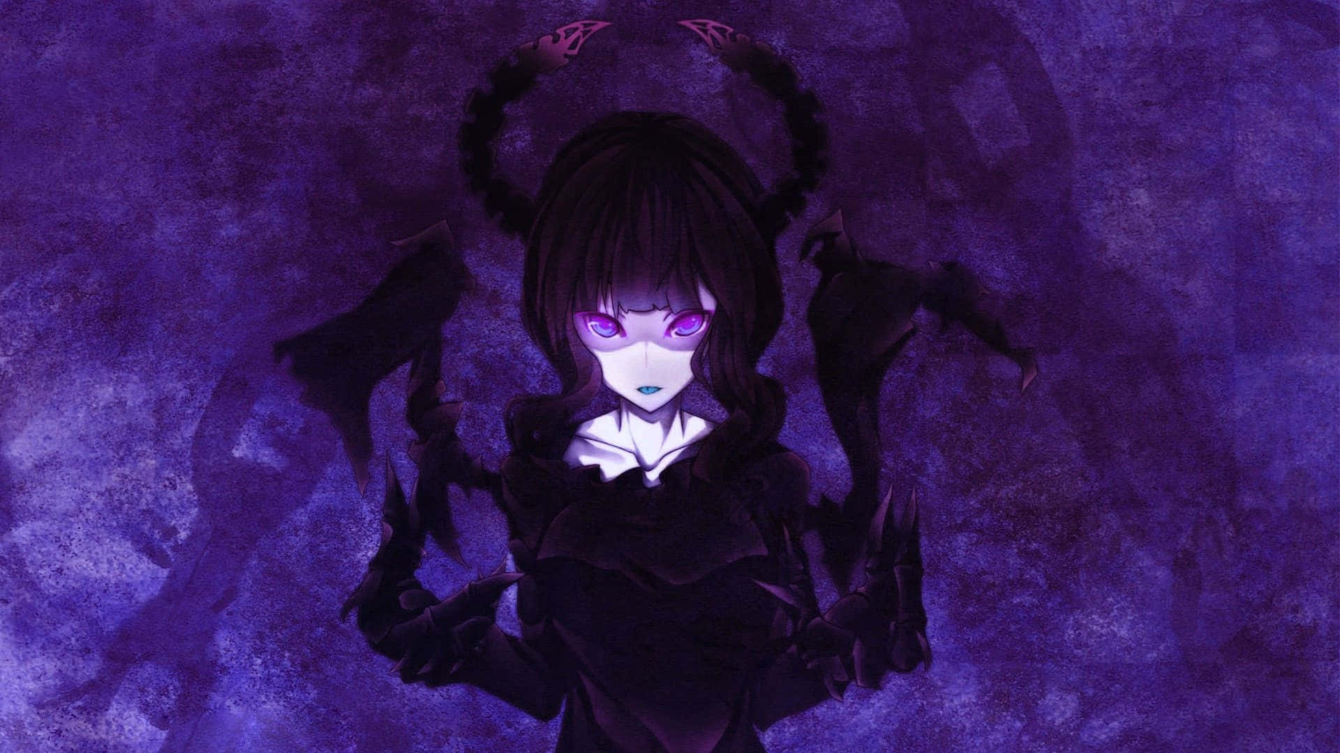 purple anime, glowing purple eyes, horns, Full HD Desktop Wallpaper
