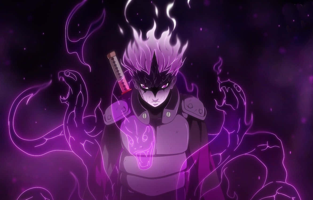 Purple Anime, purple flame hair, glowing eyes, HD Desktop Wallpaper